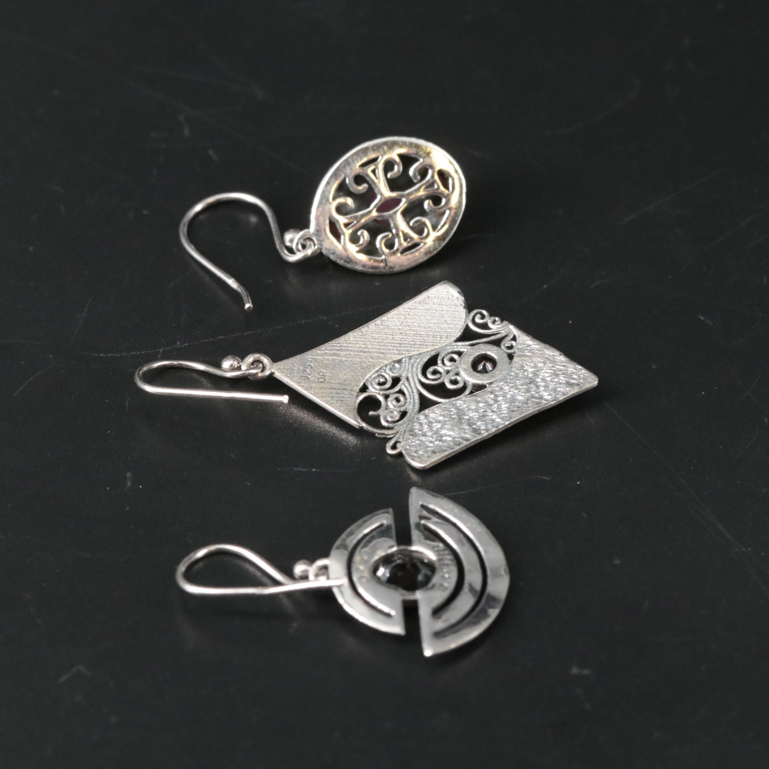 Sterling Ruby, Garnet, and Black Onyx Dangle Earrings