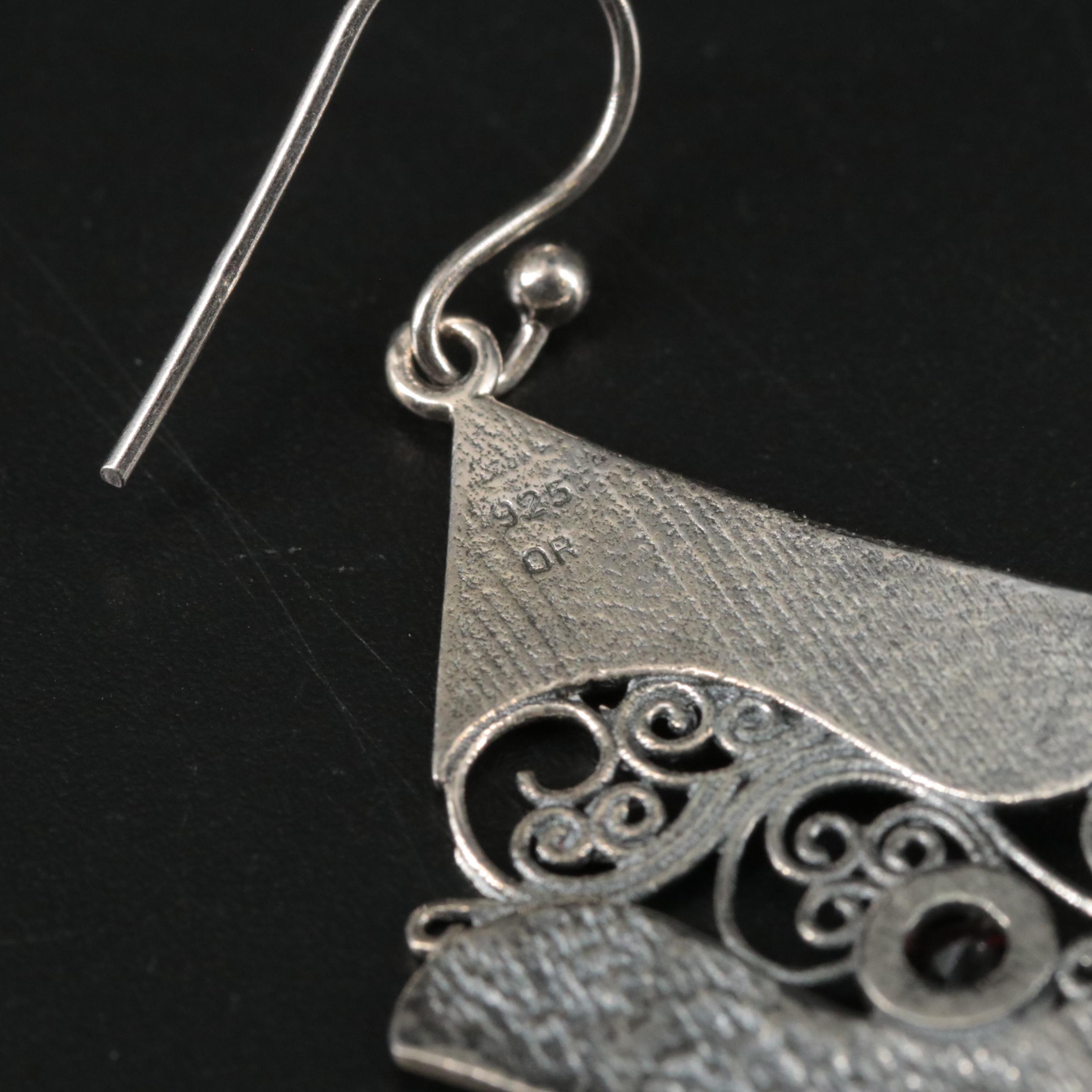 Sterling Ruby, Garnet, and Black Onyx Dangle Earrings