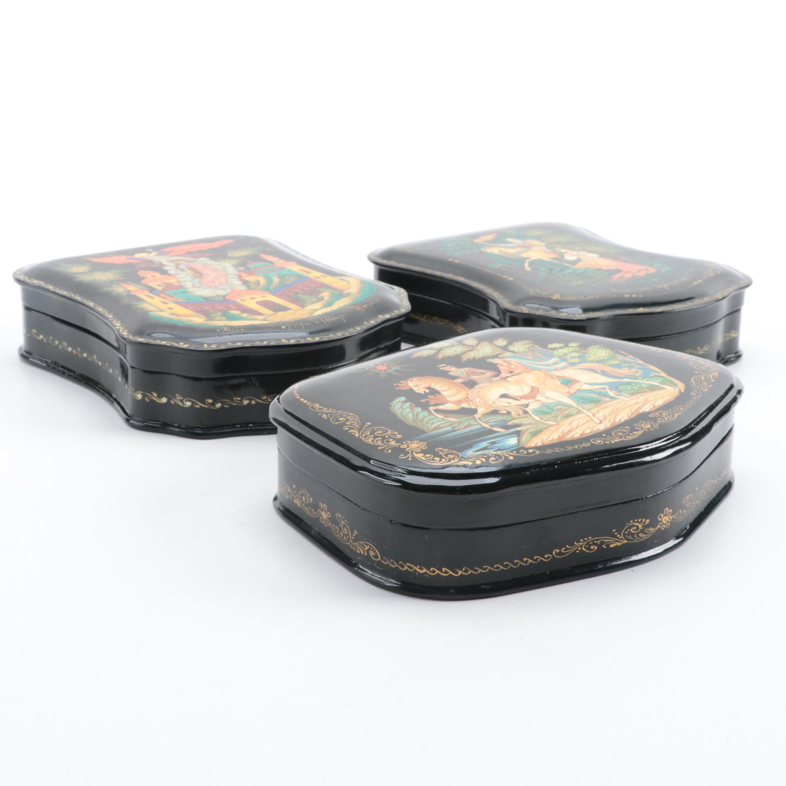 Russian Palekh and Other Hand-Painted Fairytale Lacquer Boxes