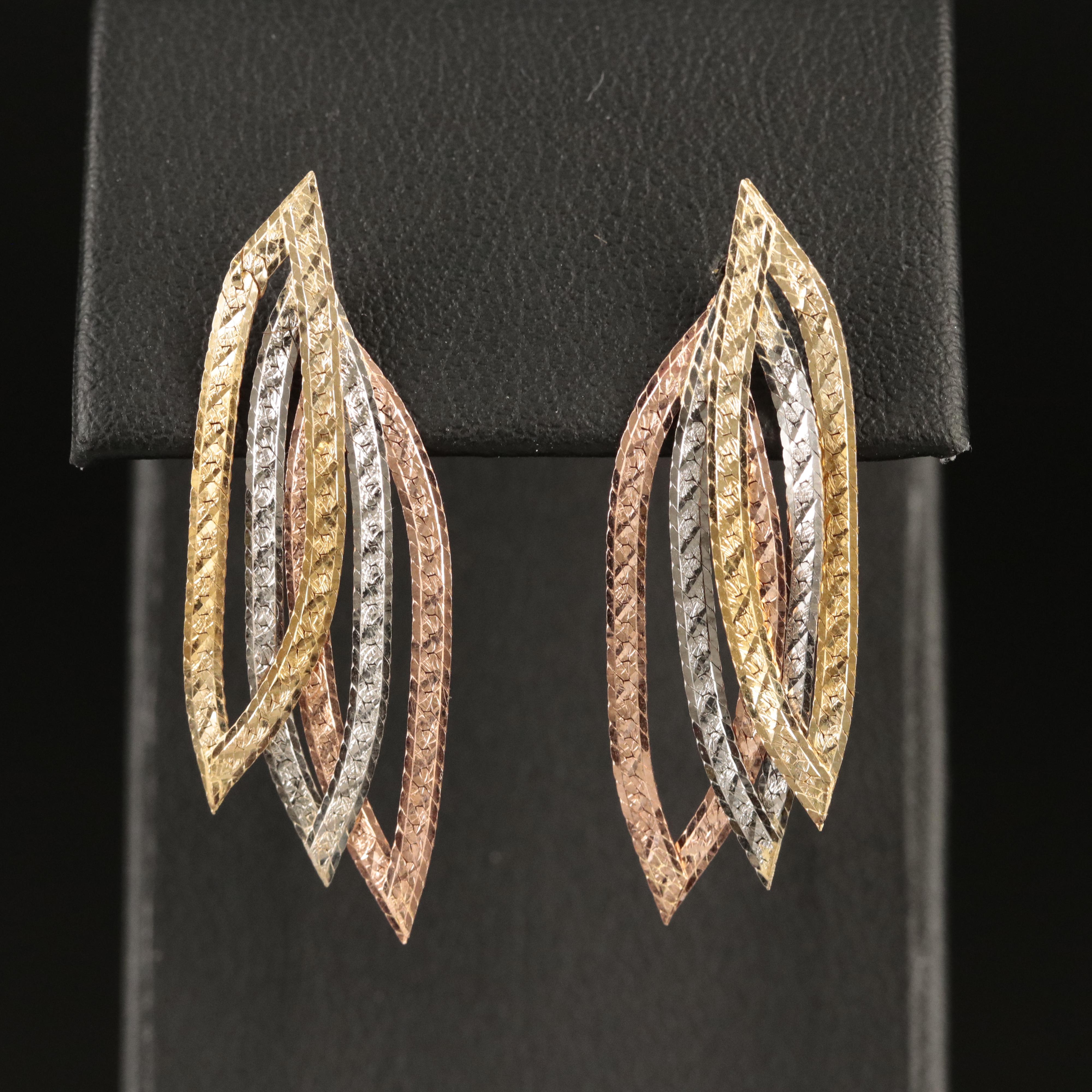 14K Tri-Color Navette Earrings