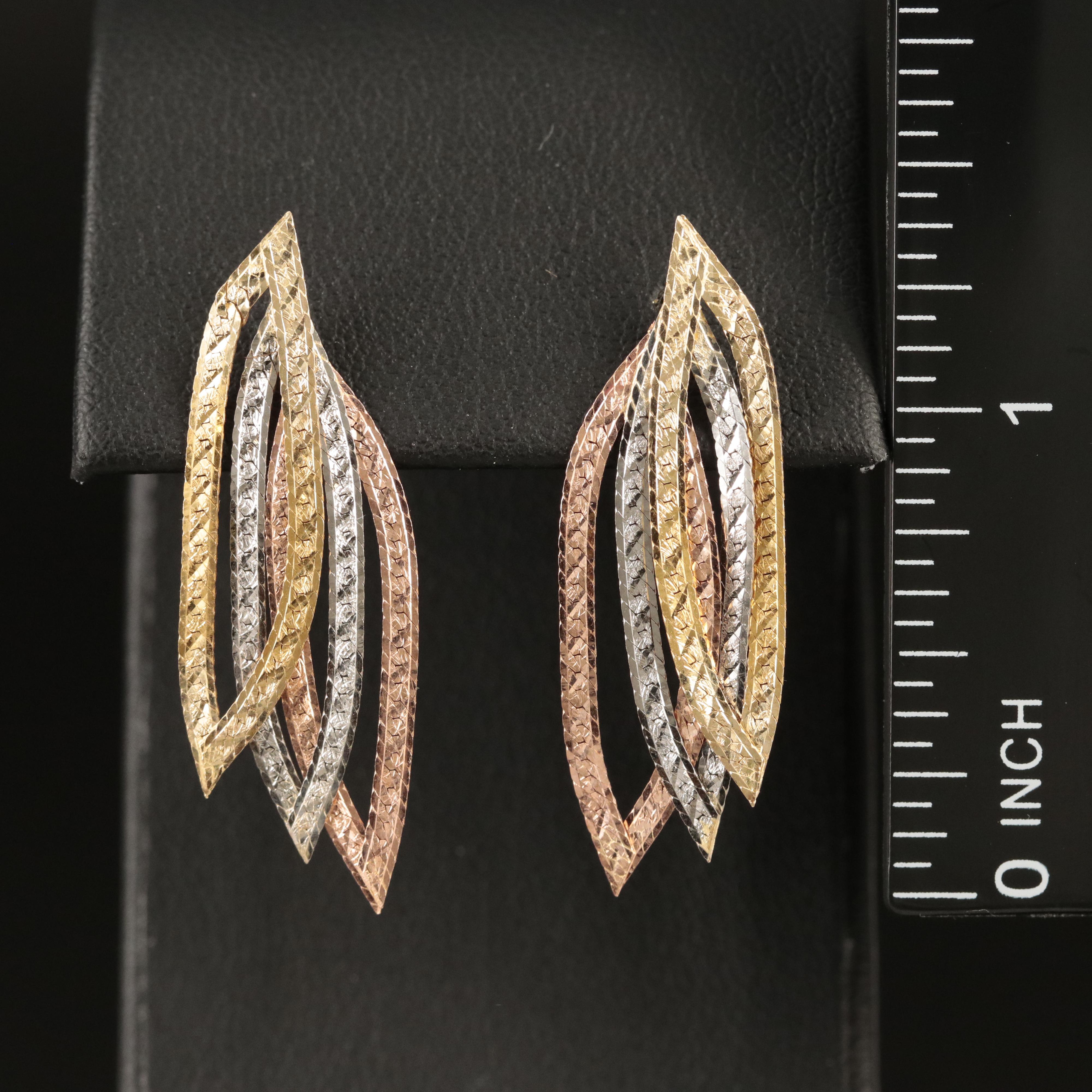 14K Tri-Color Navette Earrings