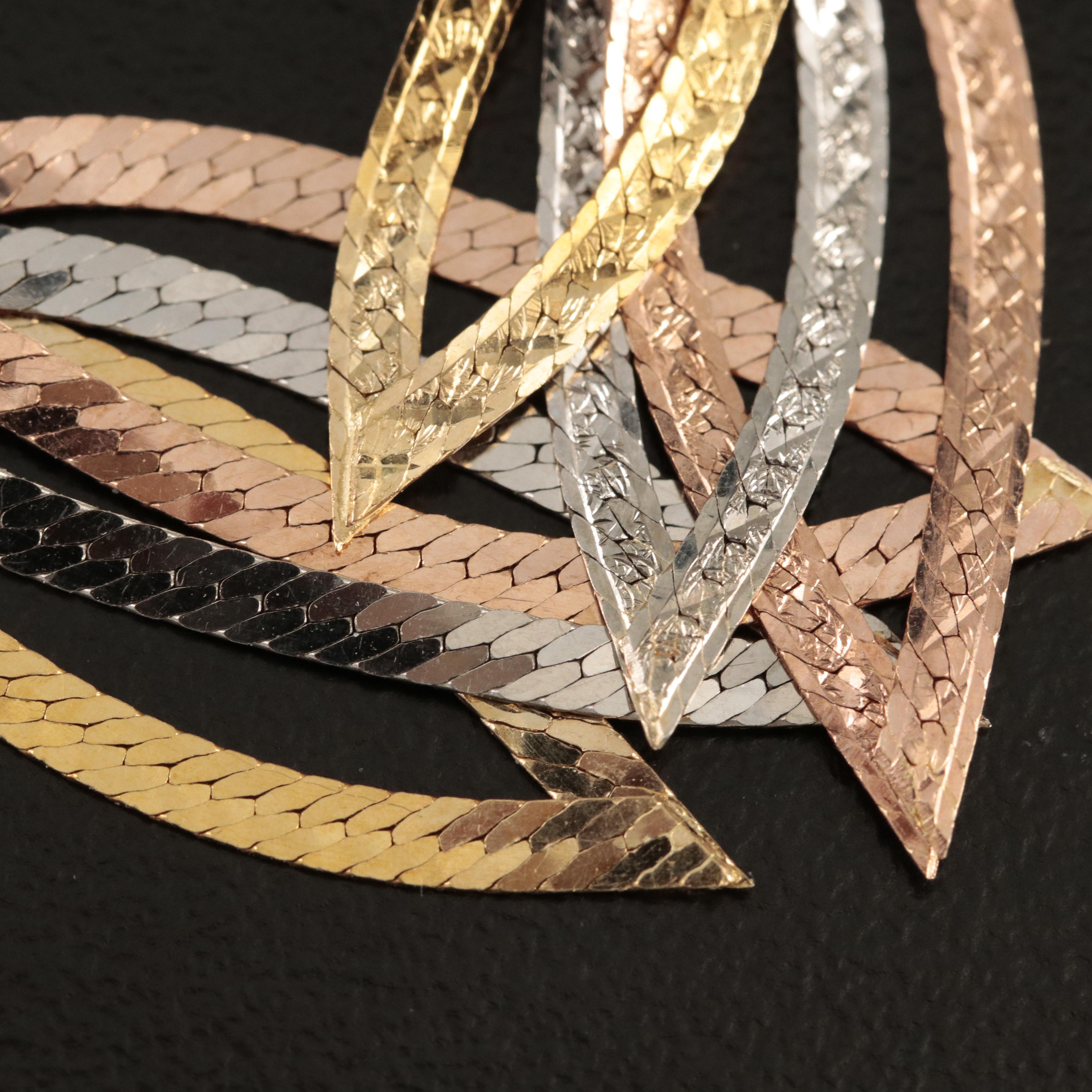 14K Tri-Color Navette Earrings