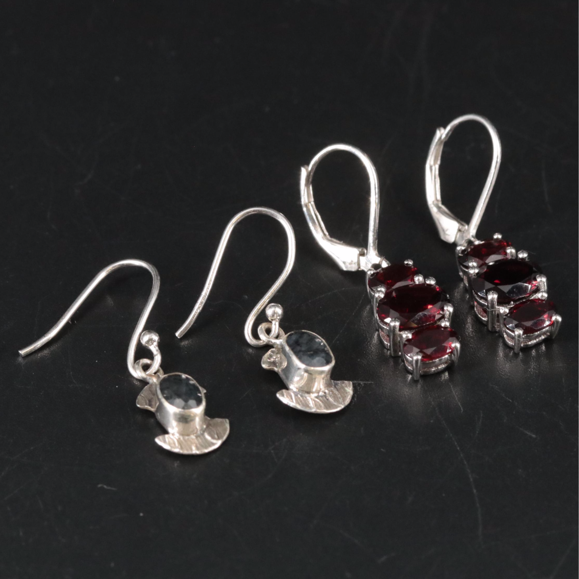 Sterling Sapphire and Garnet Drop Earrings