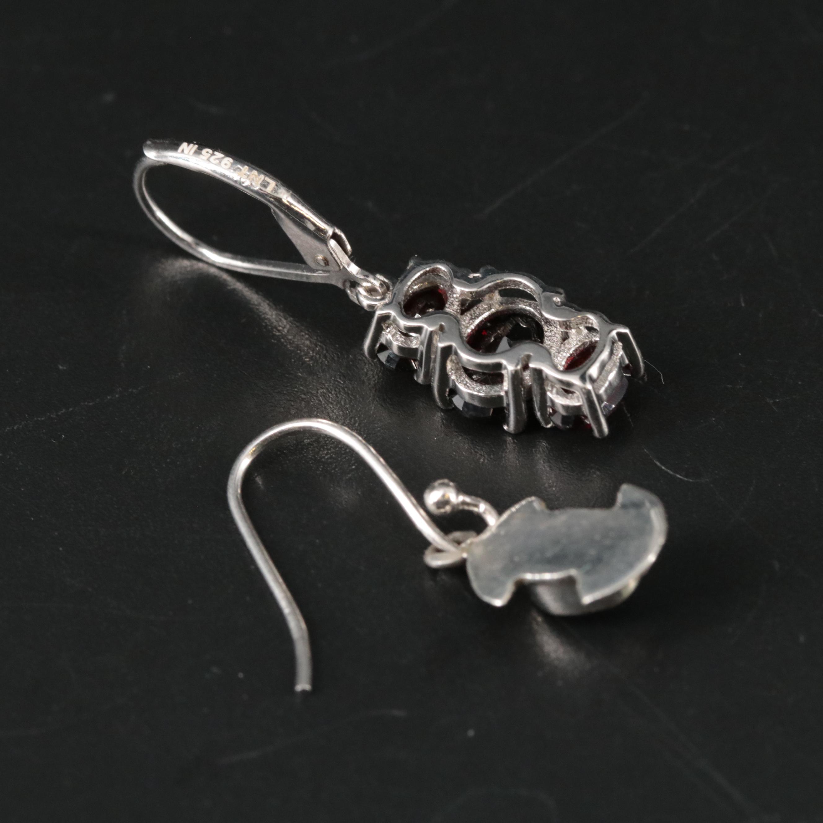 Sterling Sapphire and Garnet Drop Earrings