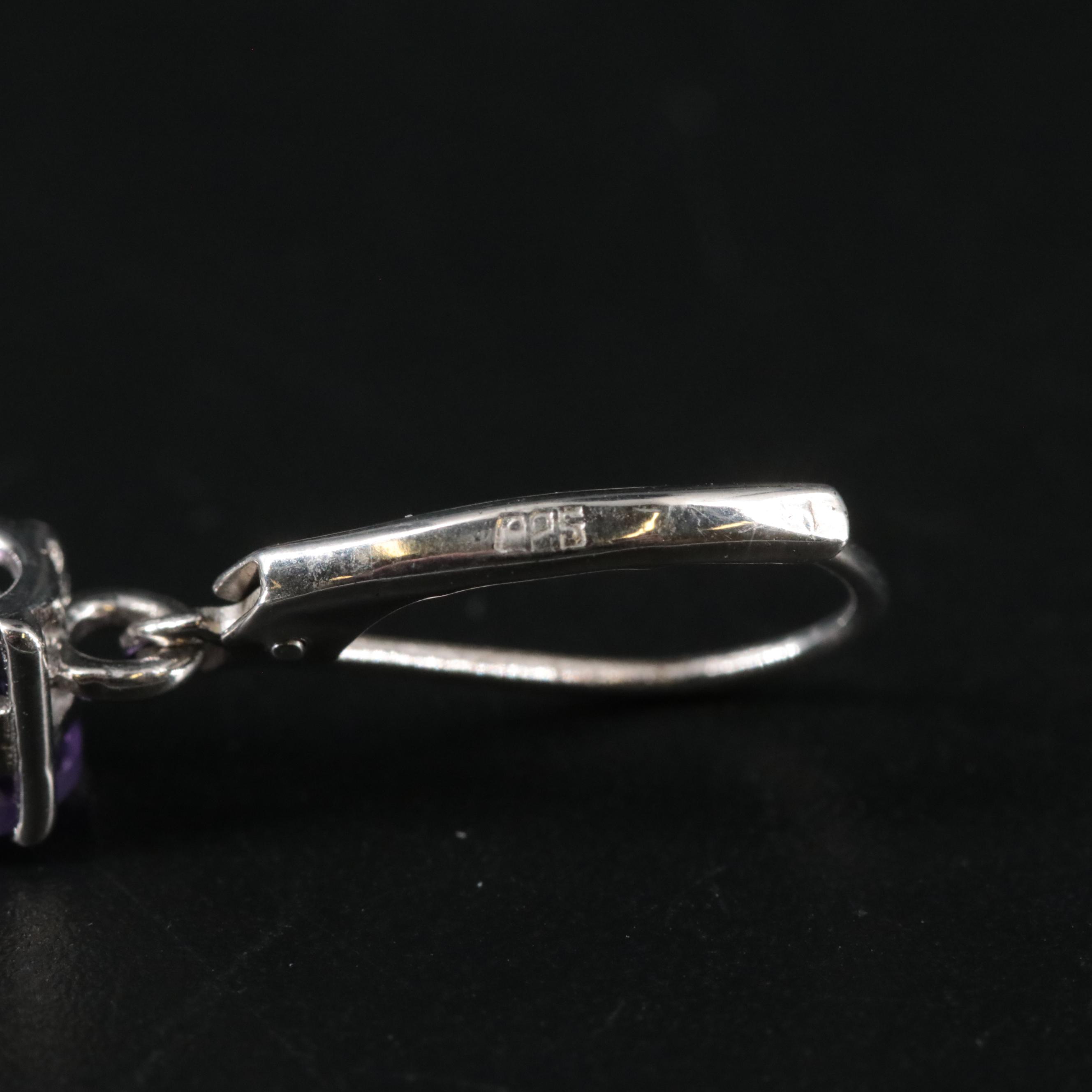 Sterling Amethyst, Blue Topaz and Glass Surface Drop Earrings