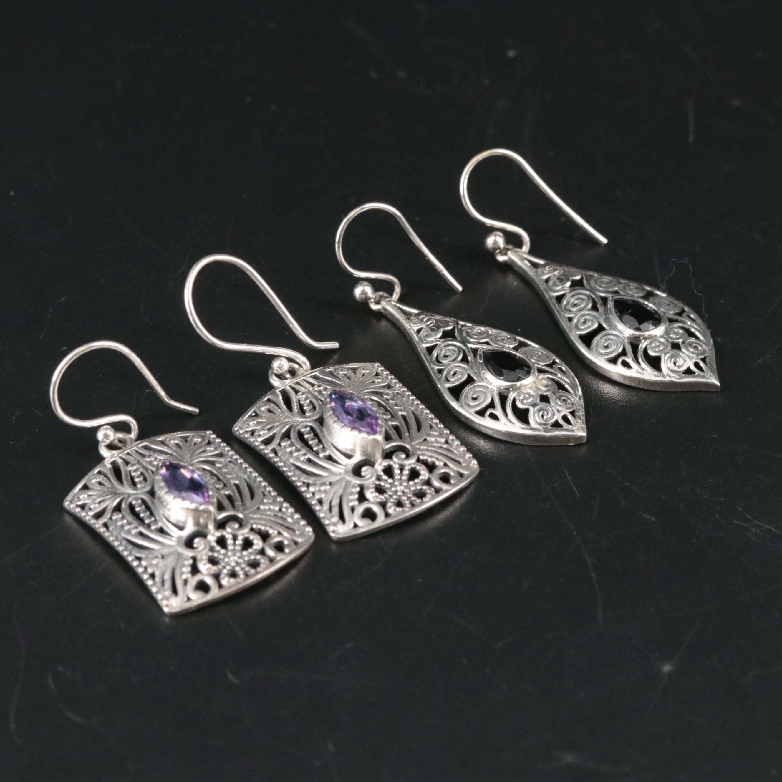 Sterling Garnet and Cubic Zirconia Drop Earrings