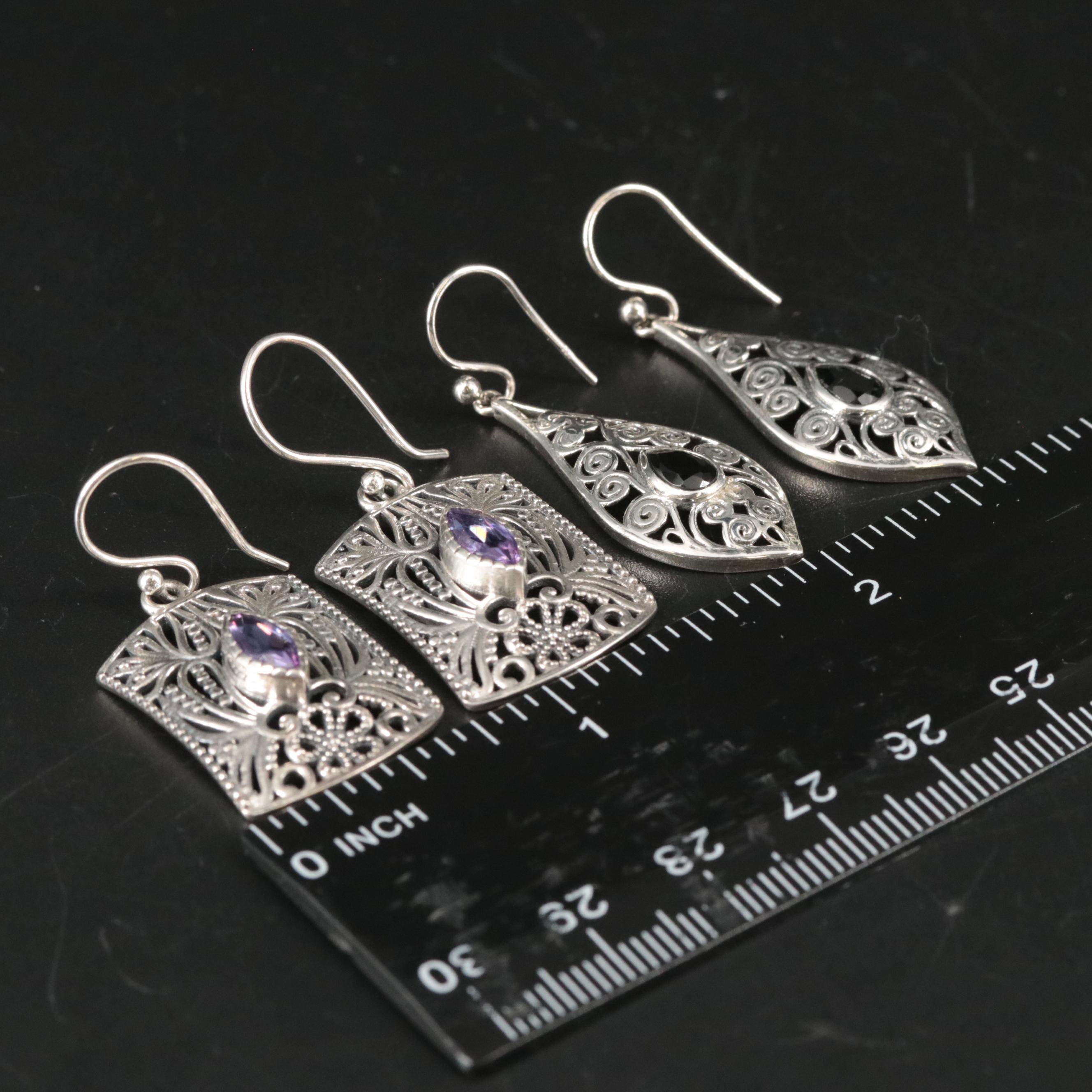 Sterling Garnet and Cubic Zirconia Drop Earrings