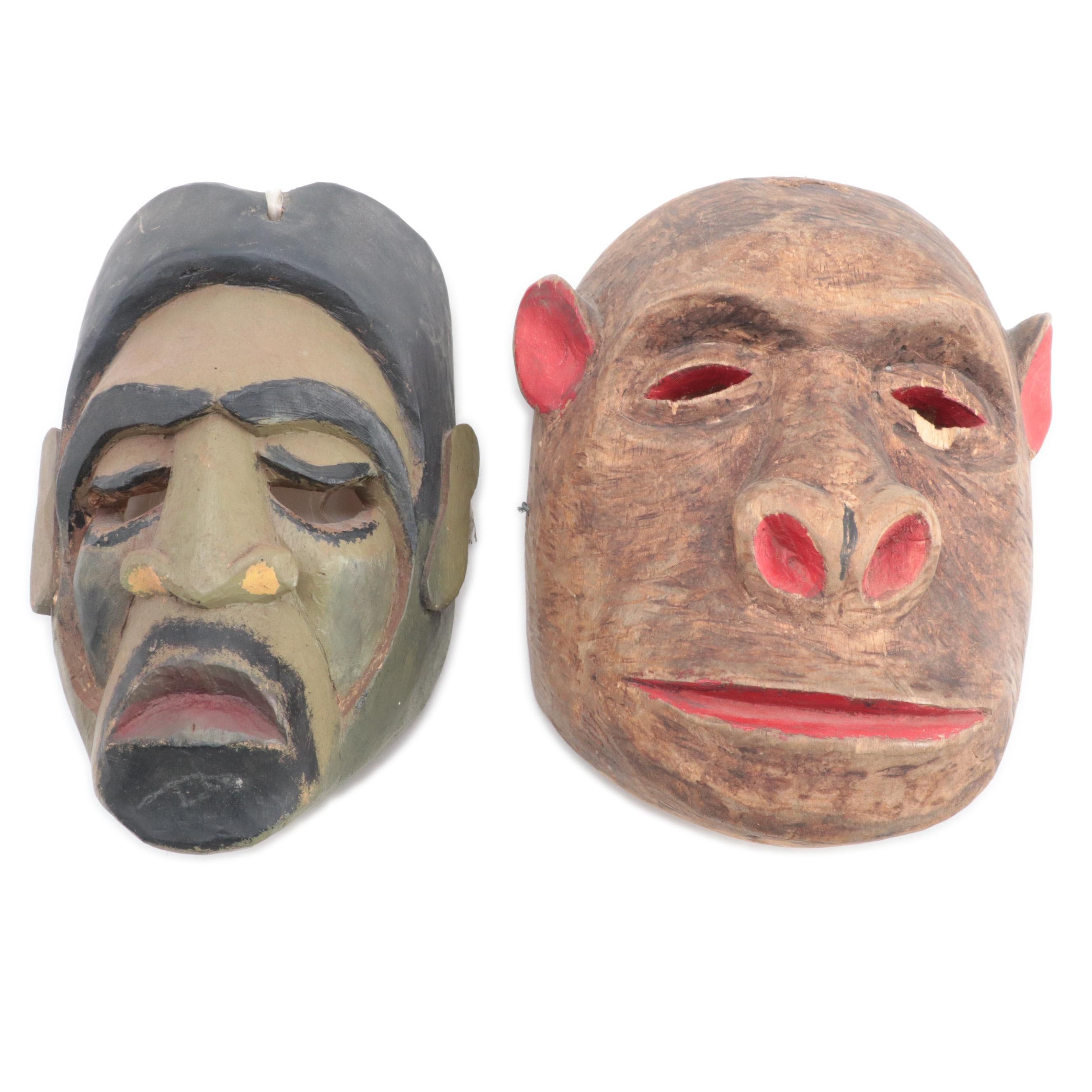 Brunka Costa Rican Carved Wooden Masks, Circa 2005