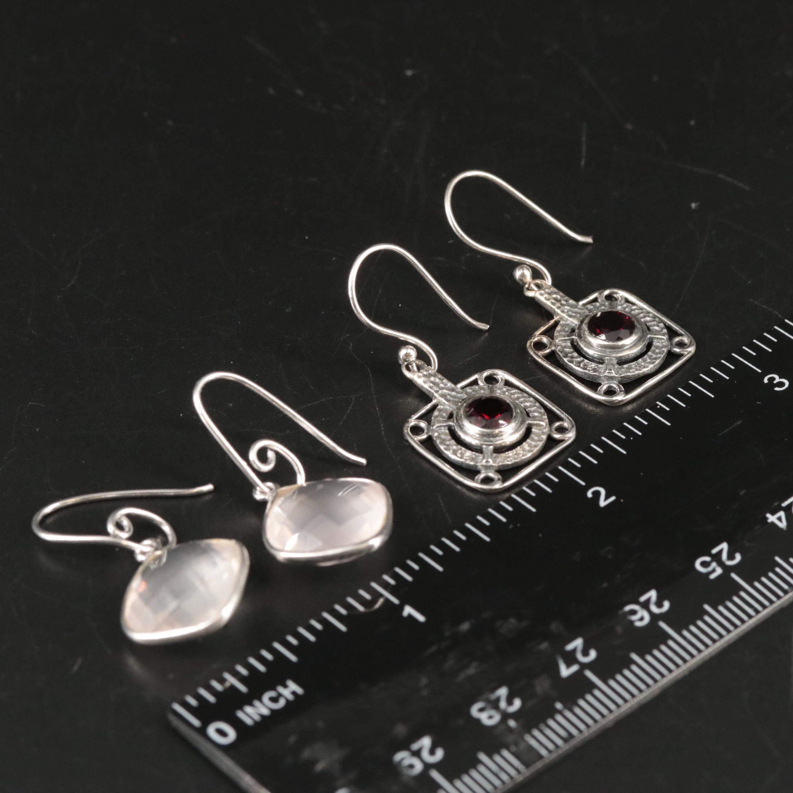 Sterling Garnet and Rose Quartz Dangle Earrings