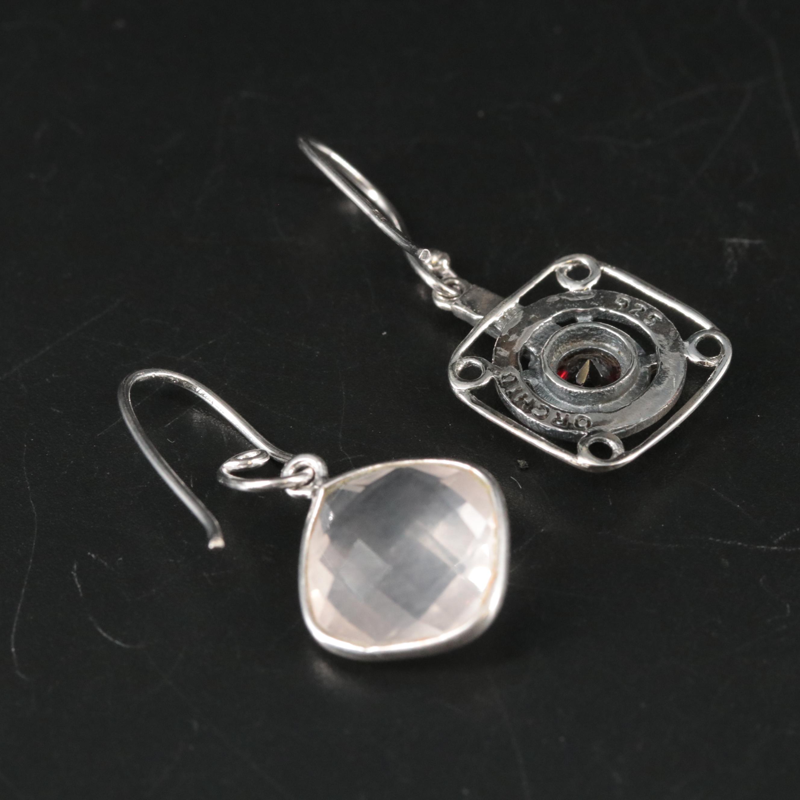 Sterling Garnet and Rose Quartz Dangle Earrings