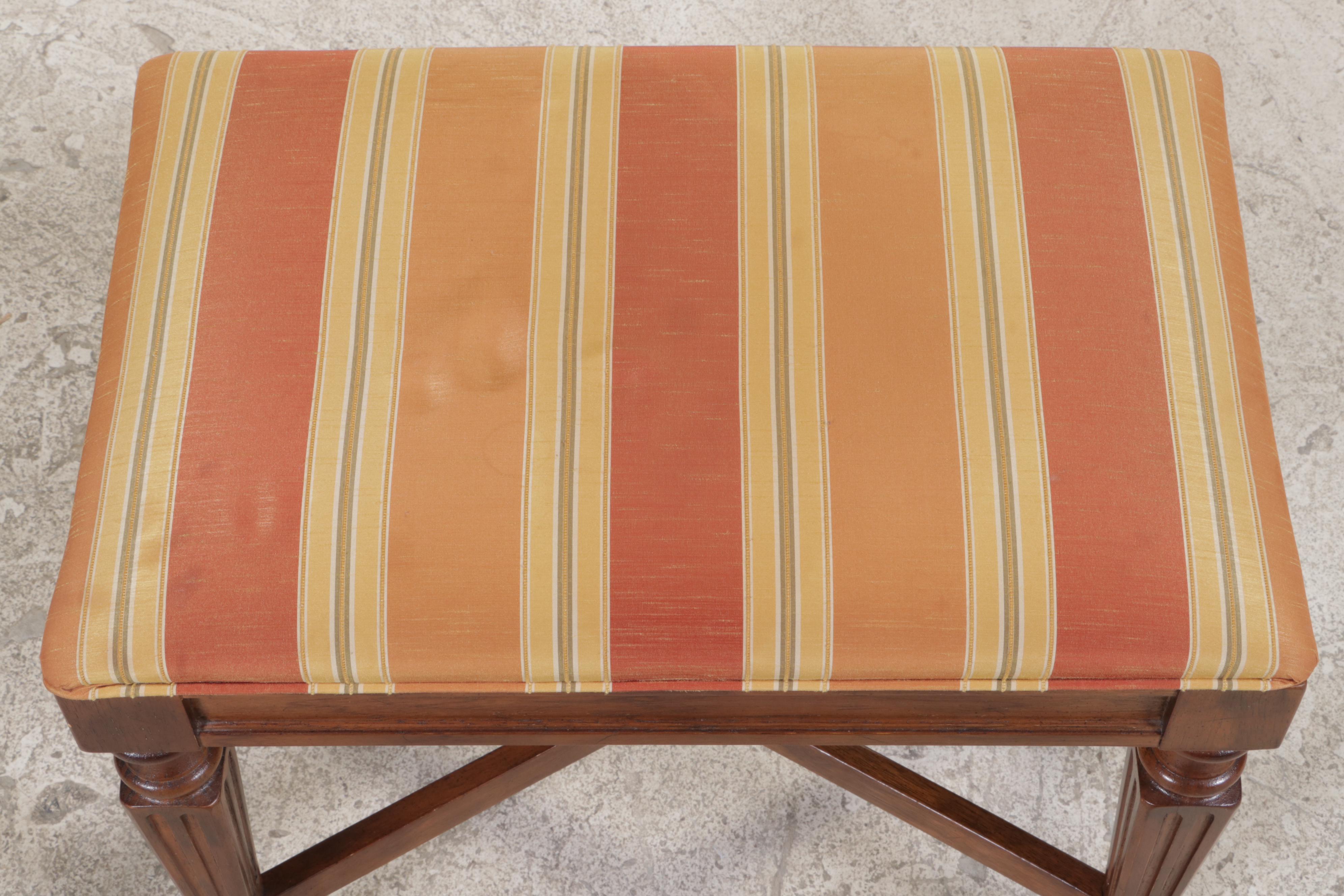 Drexel "Italian" Walnut and Ash Console Table with Two Custom-Upholstered Stools