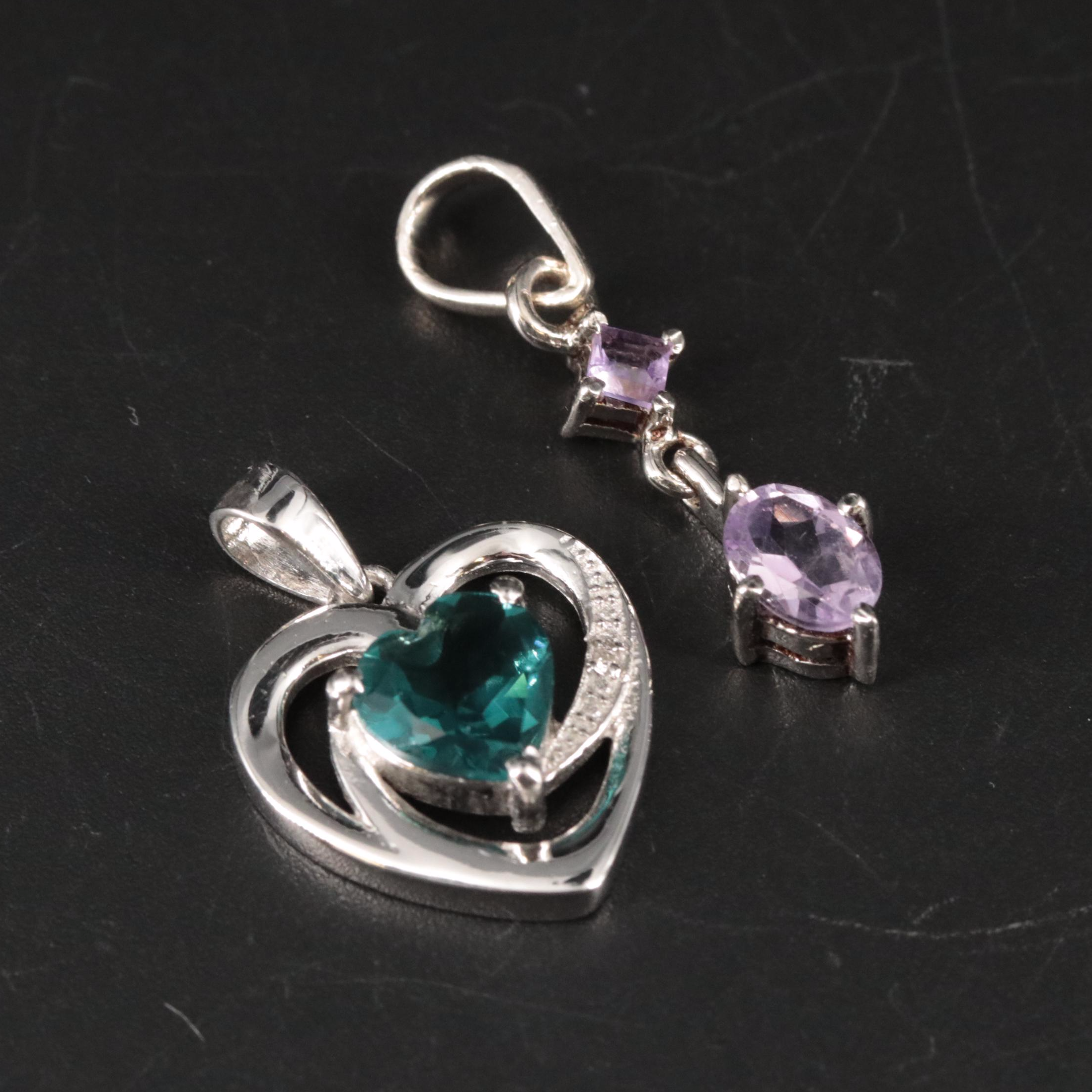 Sterling Diamond, Amethyst, and Glass Pendants