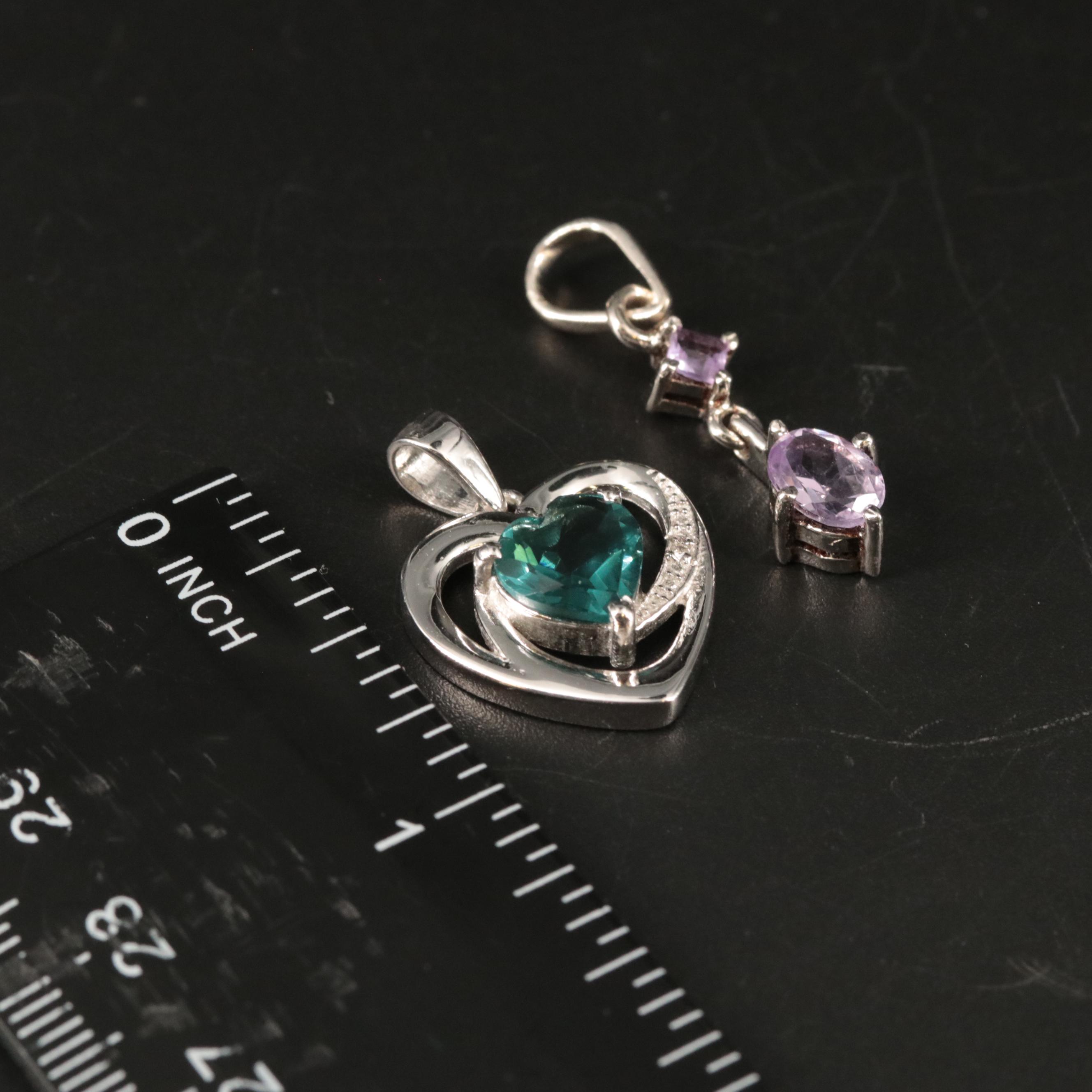 Sterling Diamond, Amethyst, and Glass Pendants
