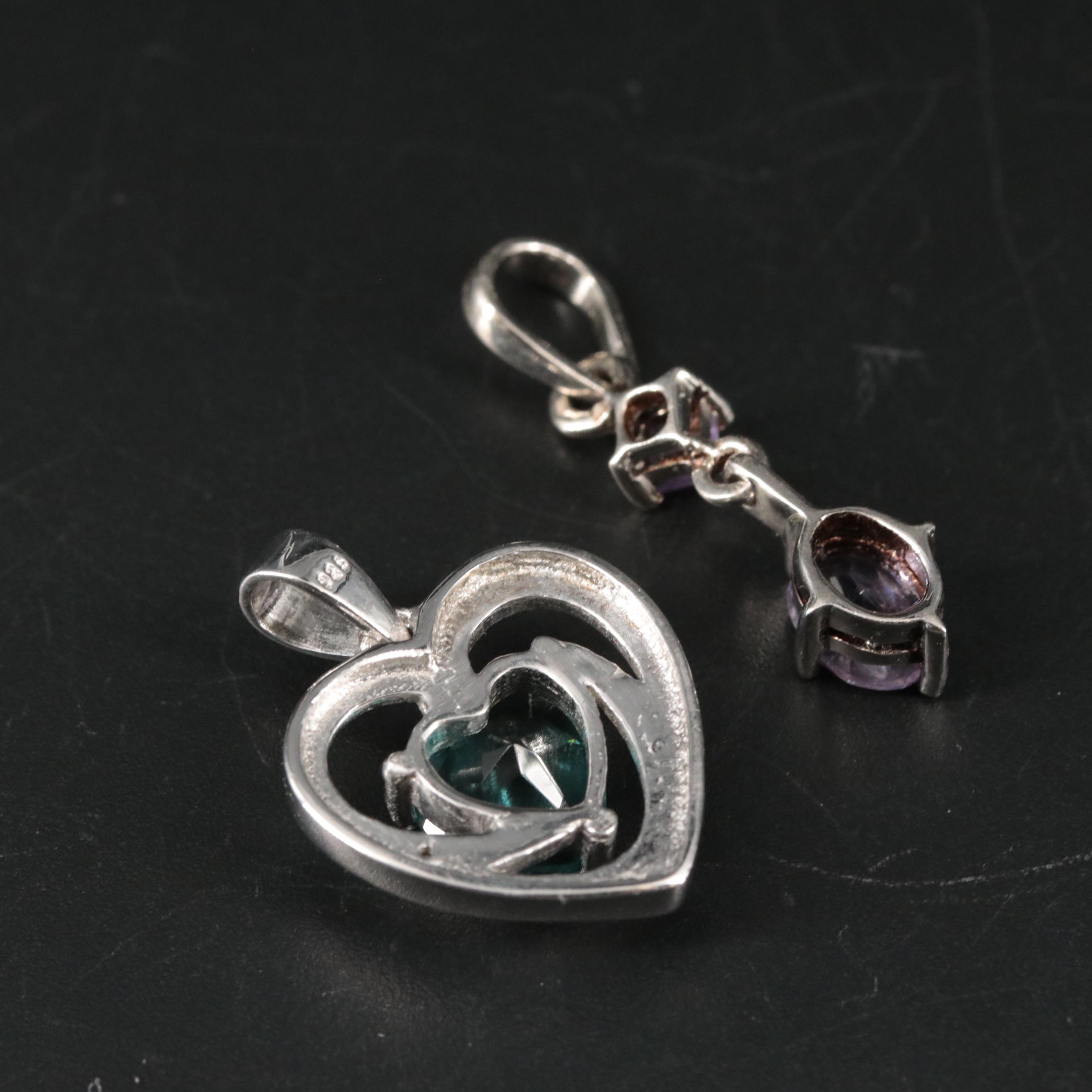 Sterling Diamond, Amethyst, and Glass Pendants