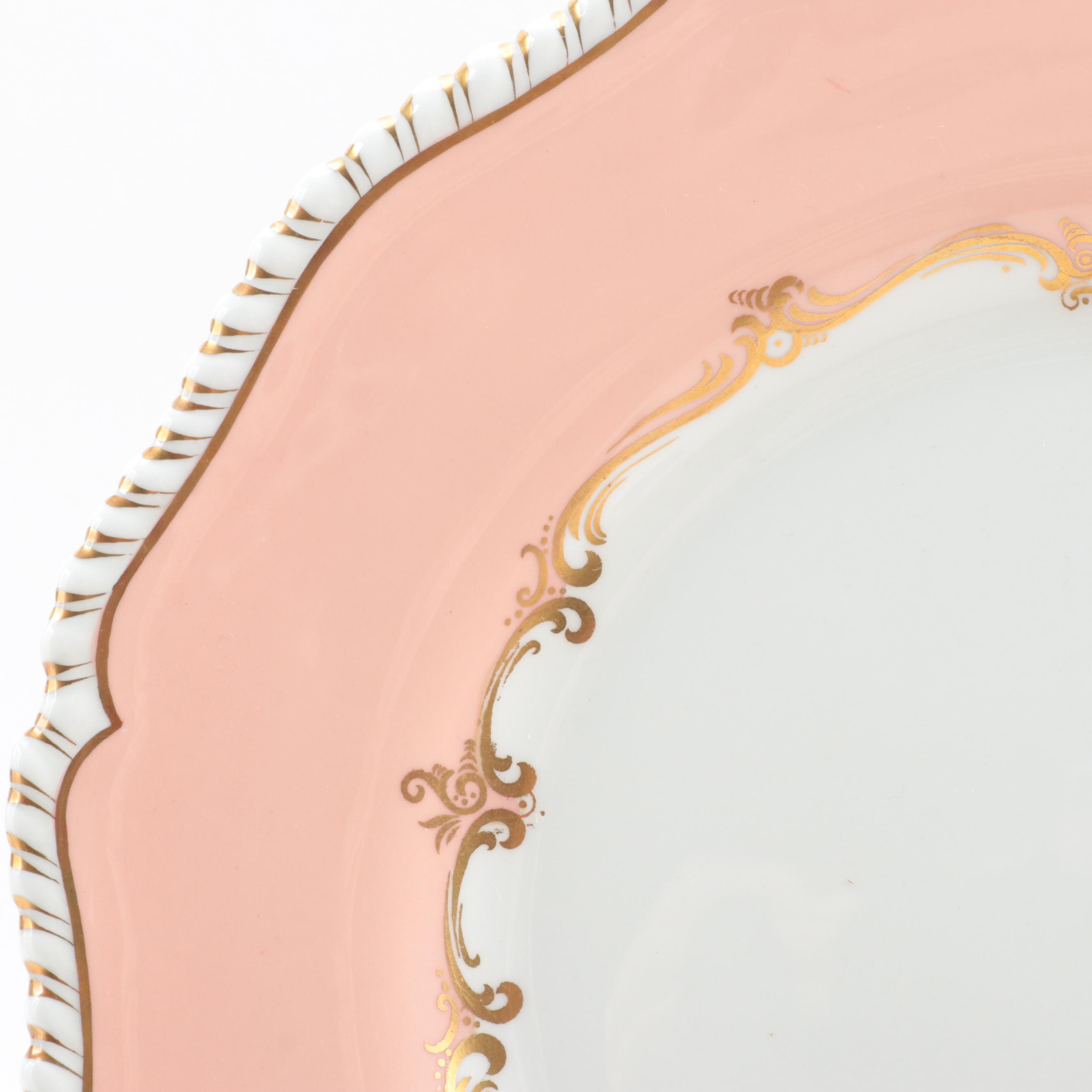 Royal Worcester Bone China Peach Rimmed Gilt Accented Dinner Plates
