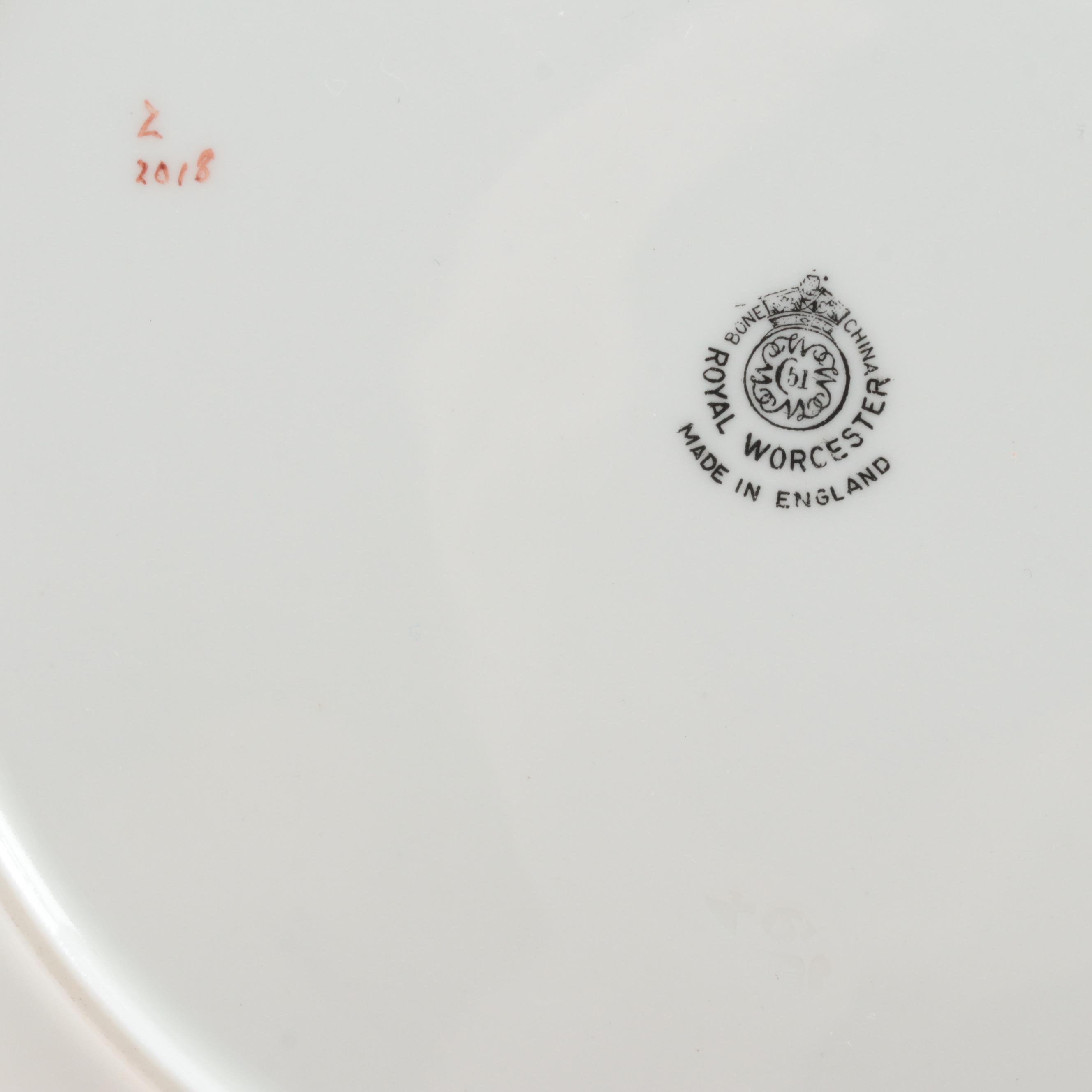 Royal Worcester Bone China Peach Rimmed Gilt Accented Dinner Plates