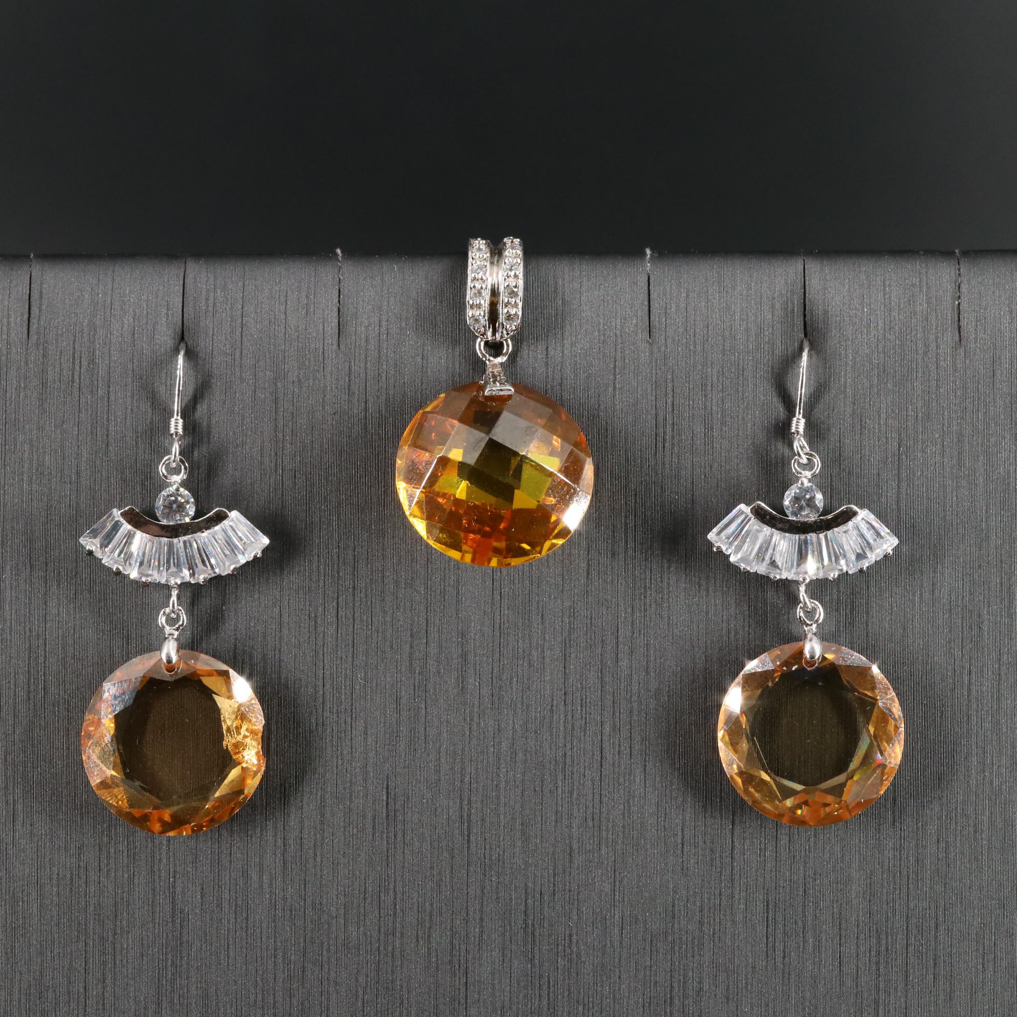 Sterling Cubic Zirconia Drop Earrings with Matching Pendant