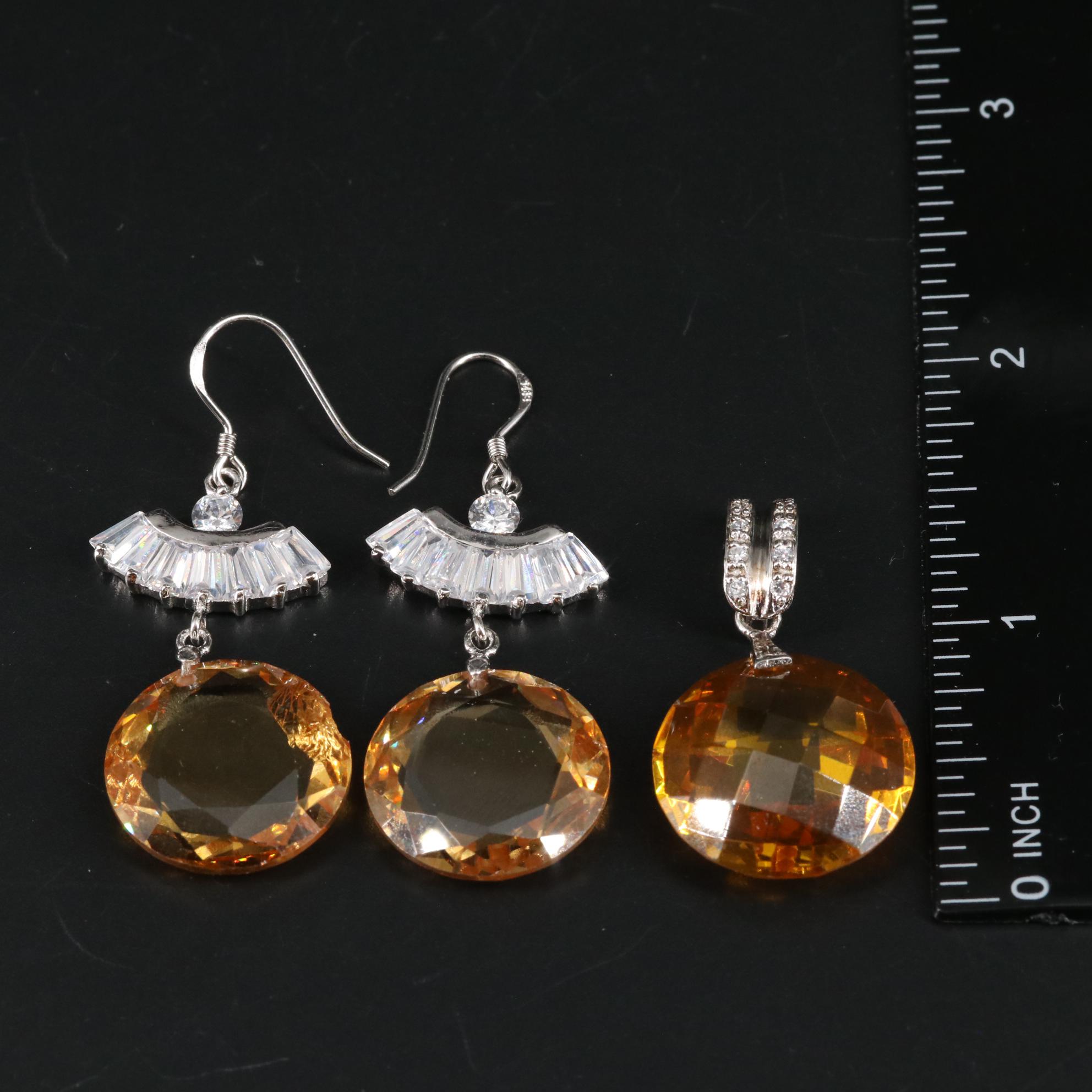 Sterling Cubic Zirconia Drop Earrings with Matching Pendant