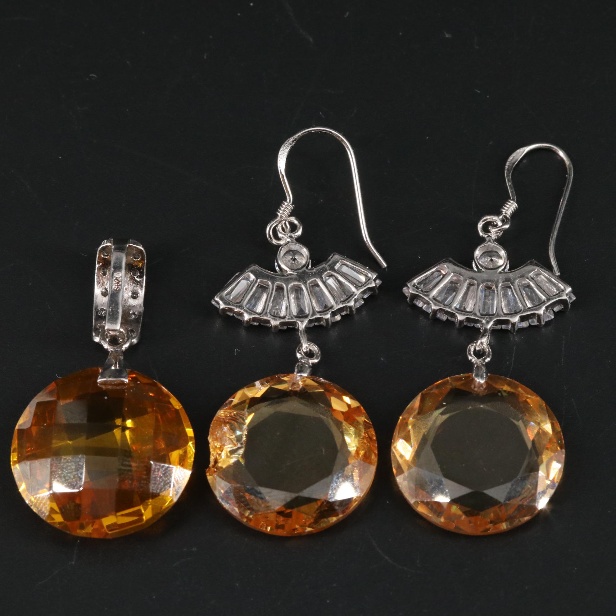 Sterling Cubic Zirconia Drop Earrings with Matching Pendant