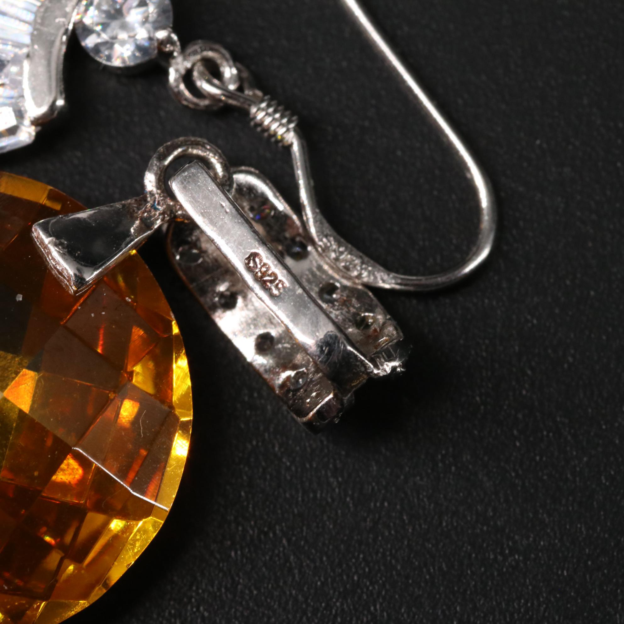 Sterling Cubic Zirconia Drop Earrings with Matching Pendant