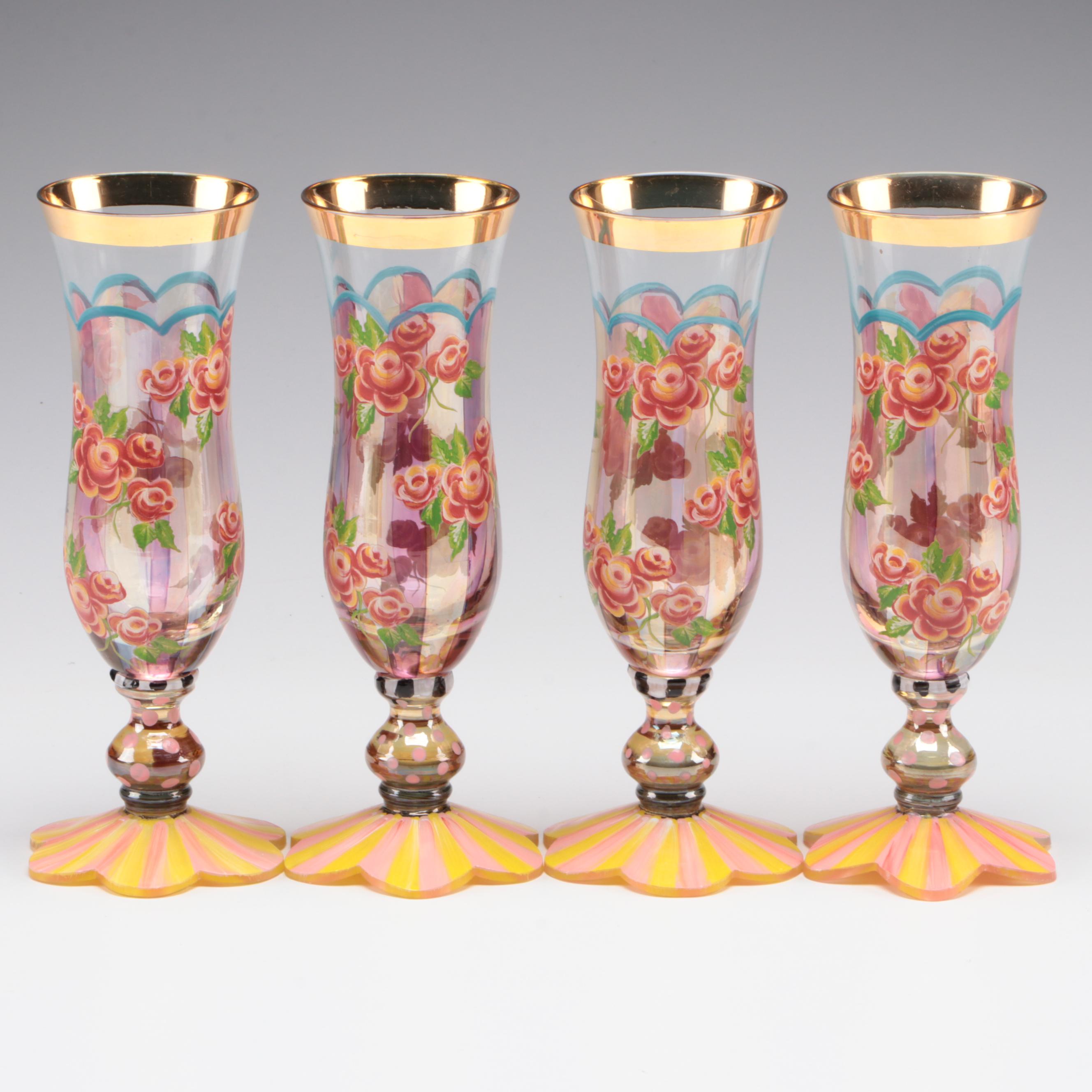 MacKenzie-Childs Hand-Painted Glass Champagne Flutes