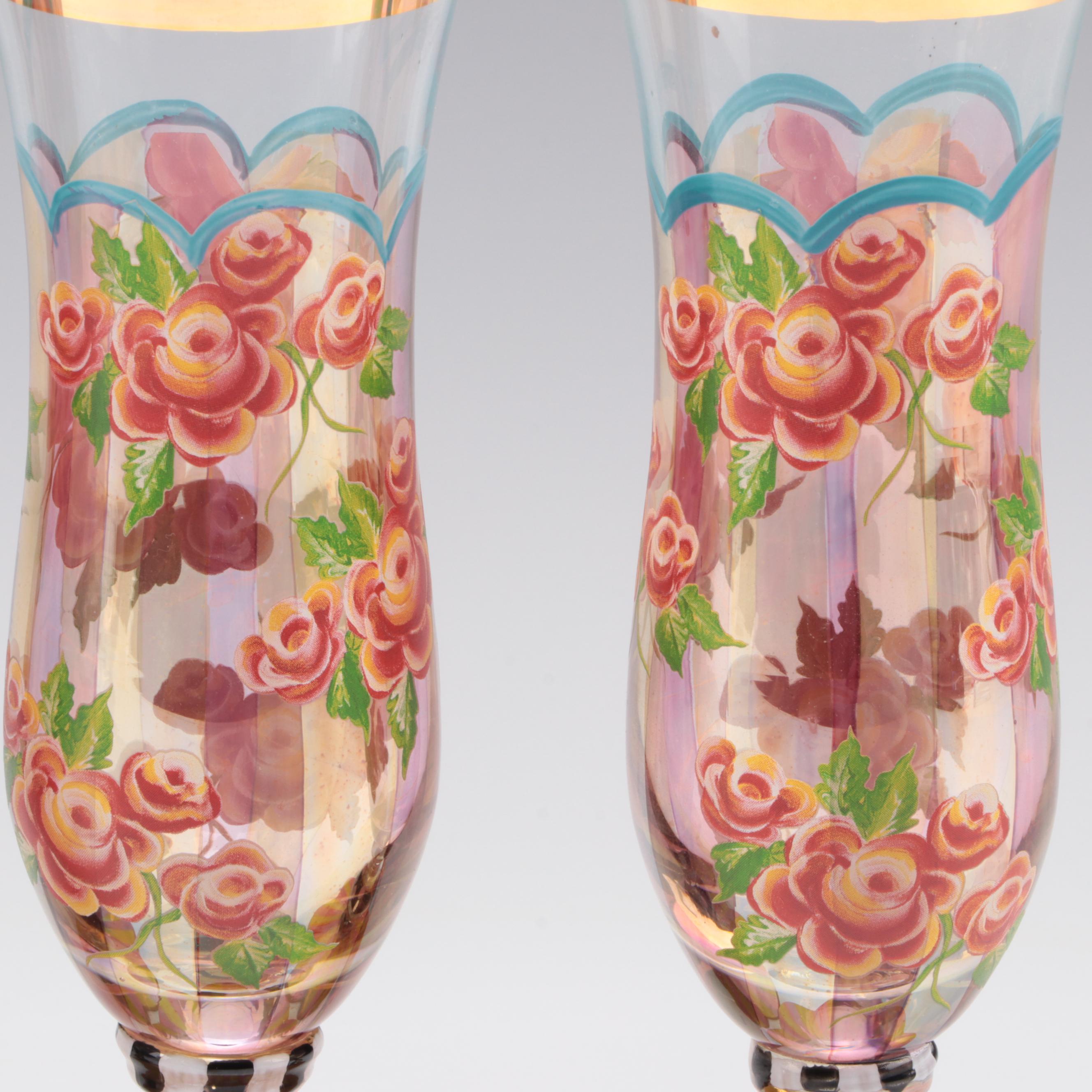 MacKenzie-Childs Hand-Painted Glass Champagne Flutes