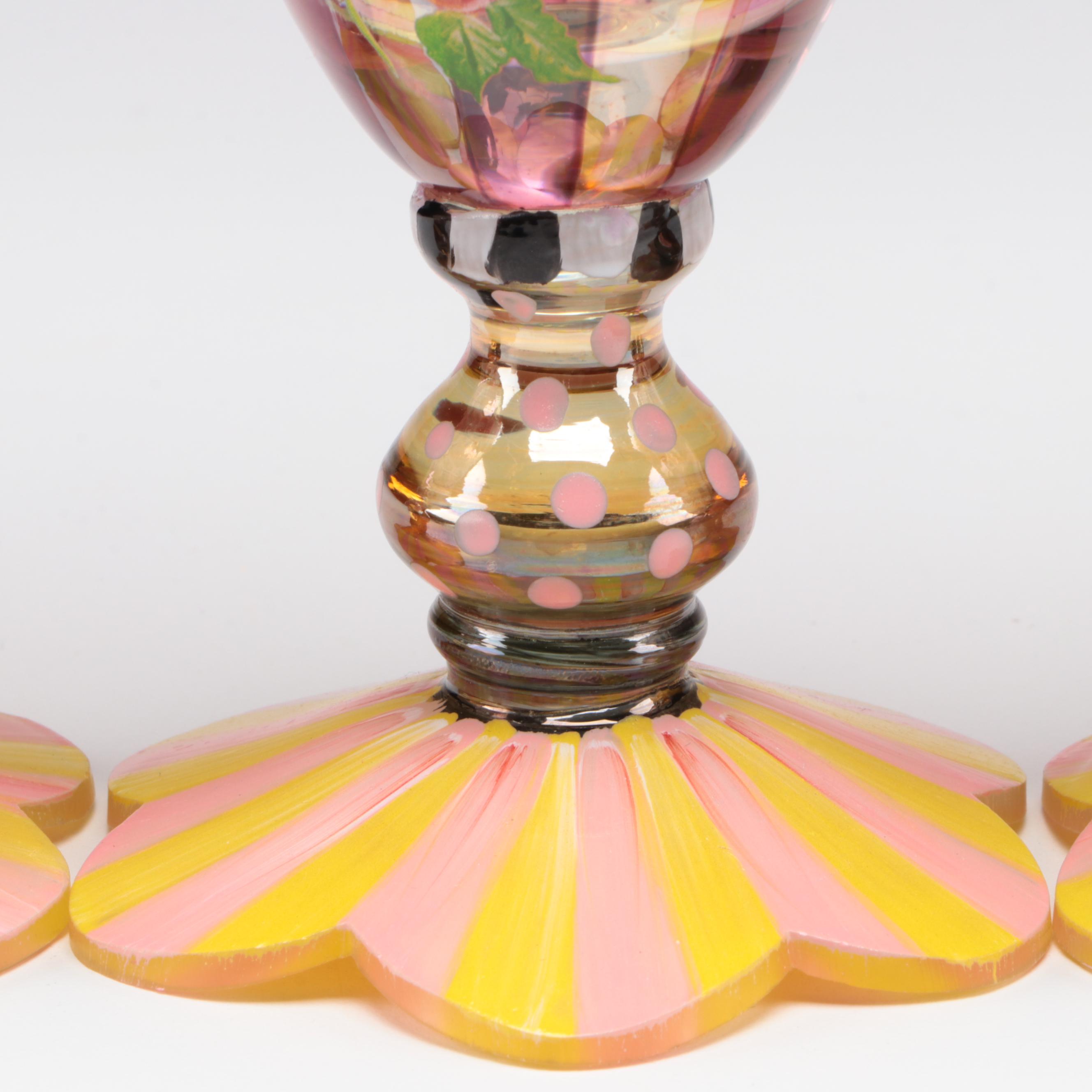 MacKenzie-Childs Hand-Painted Glass Champagne Flutes
