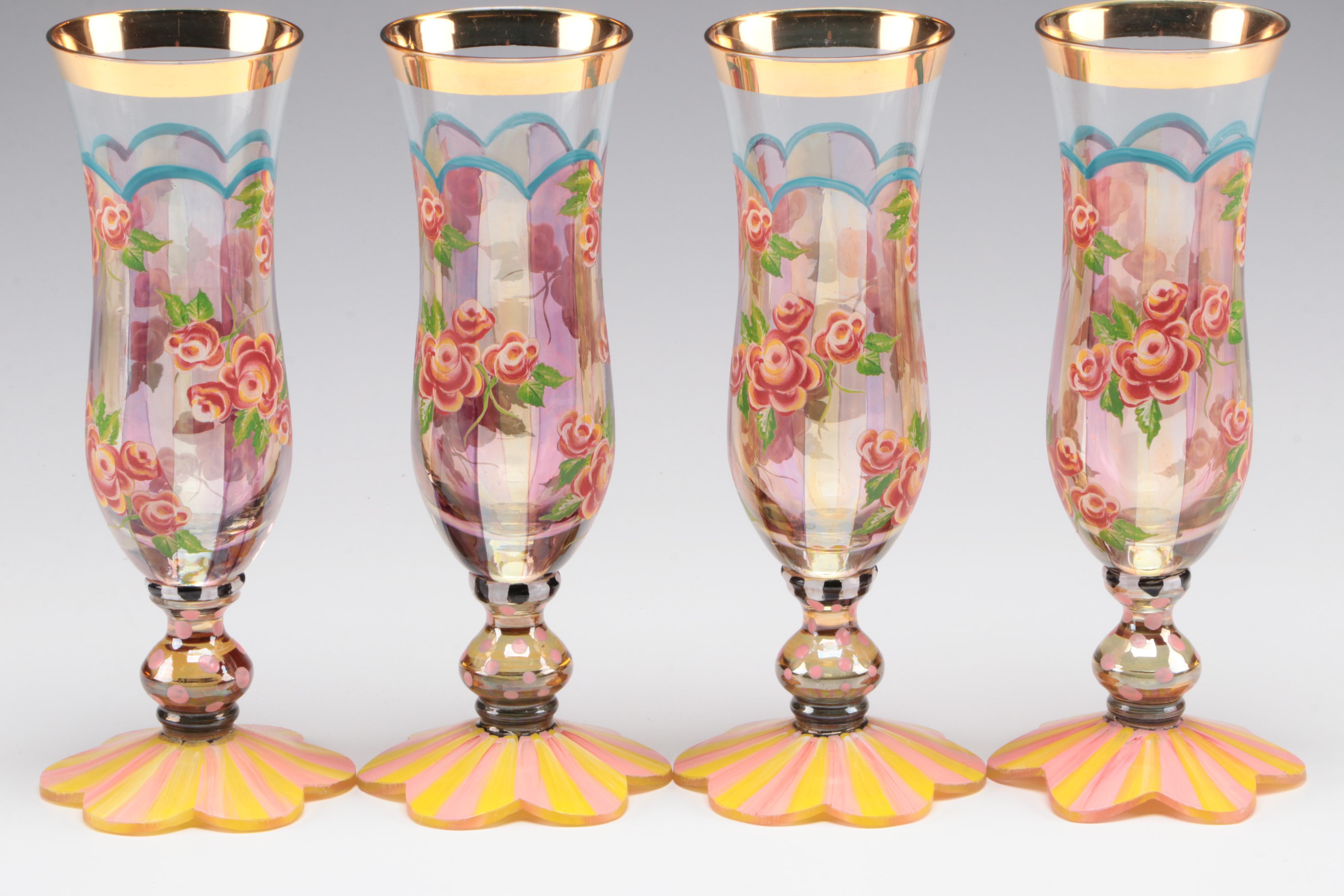 MacKenzie-Childs Hand-Painted Glass Champagne Flutes