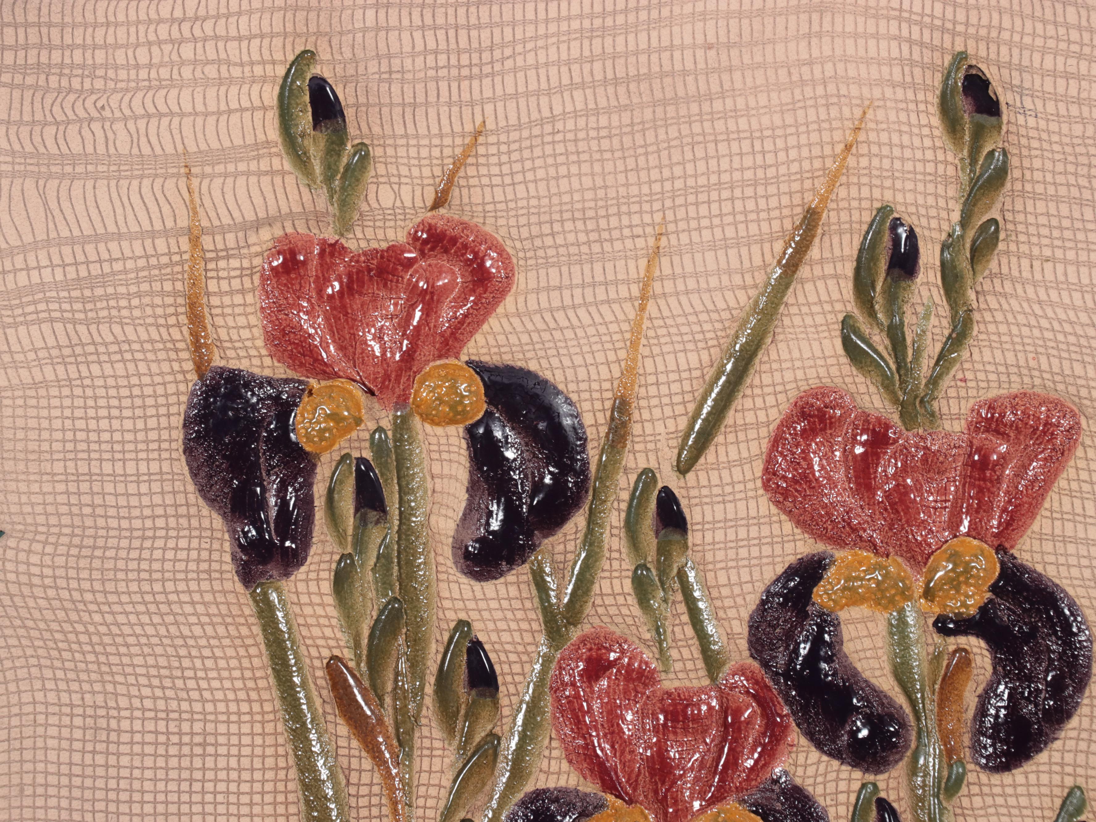 C. C. Lee Floral Clay Wall Sculpture of Irises