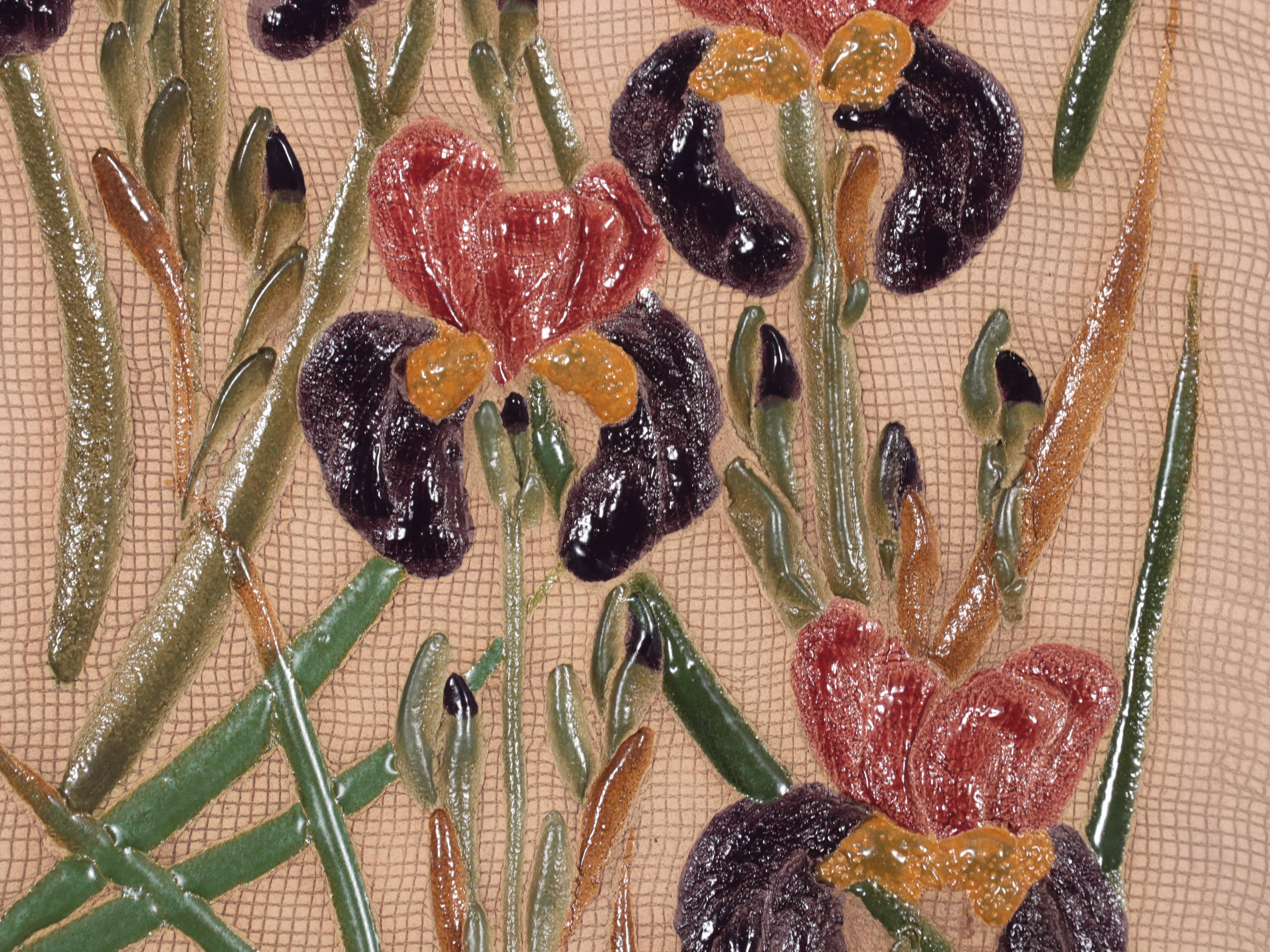 C. C. Lee Floral Clay Wall Sculpture of Irises