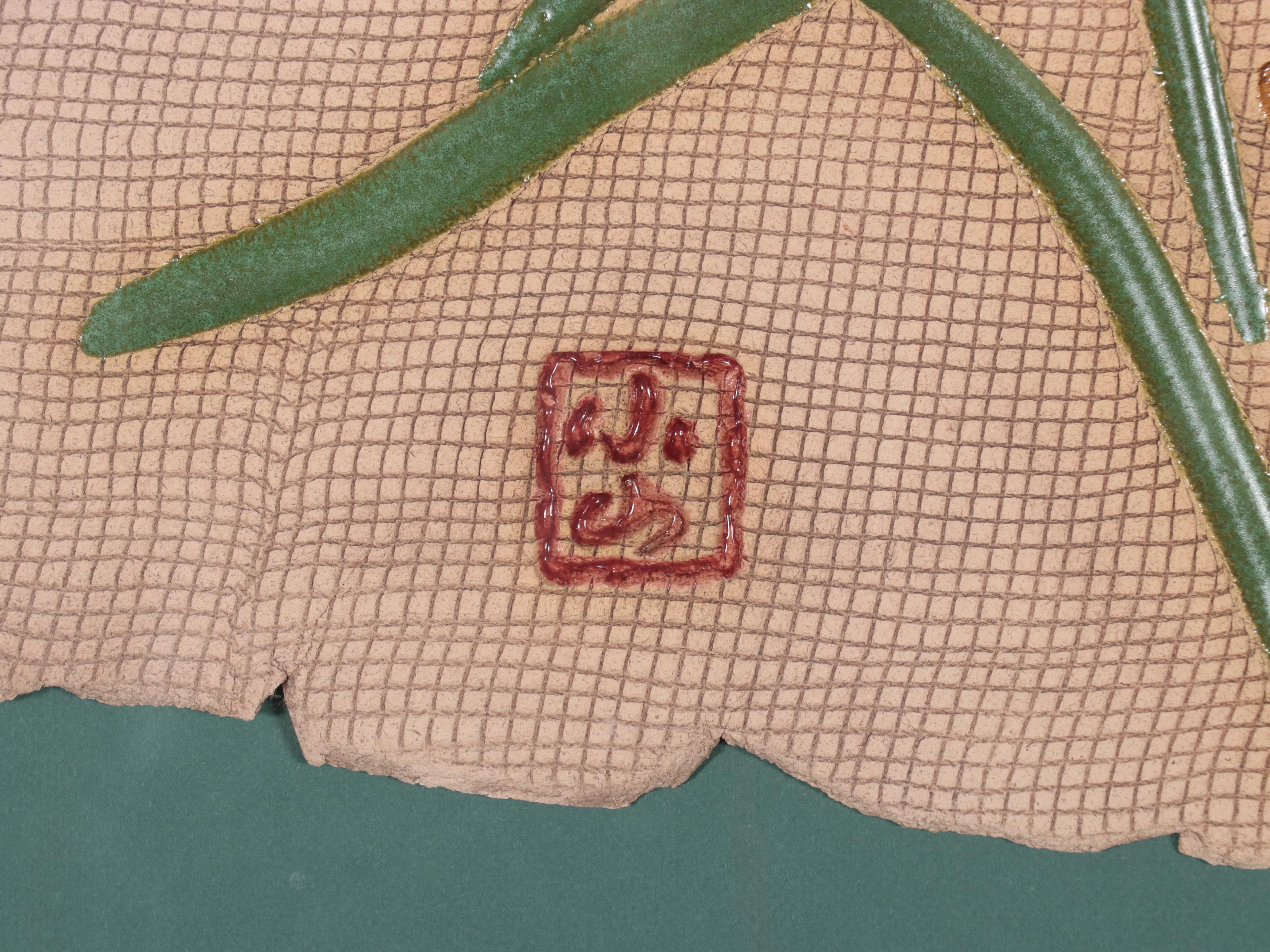 C. C. Lee Floral Clay Wall Sculpture of Irises