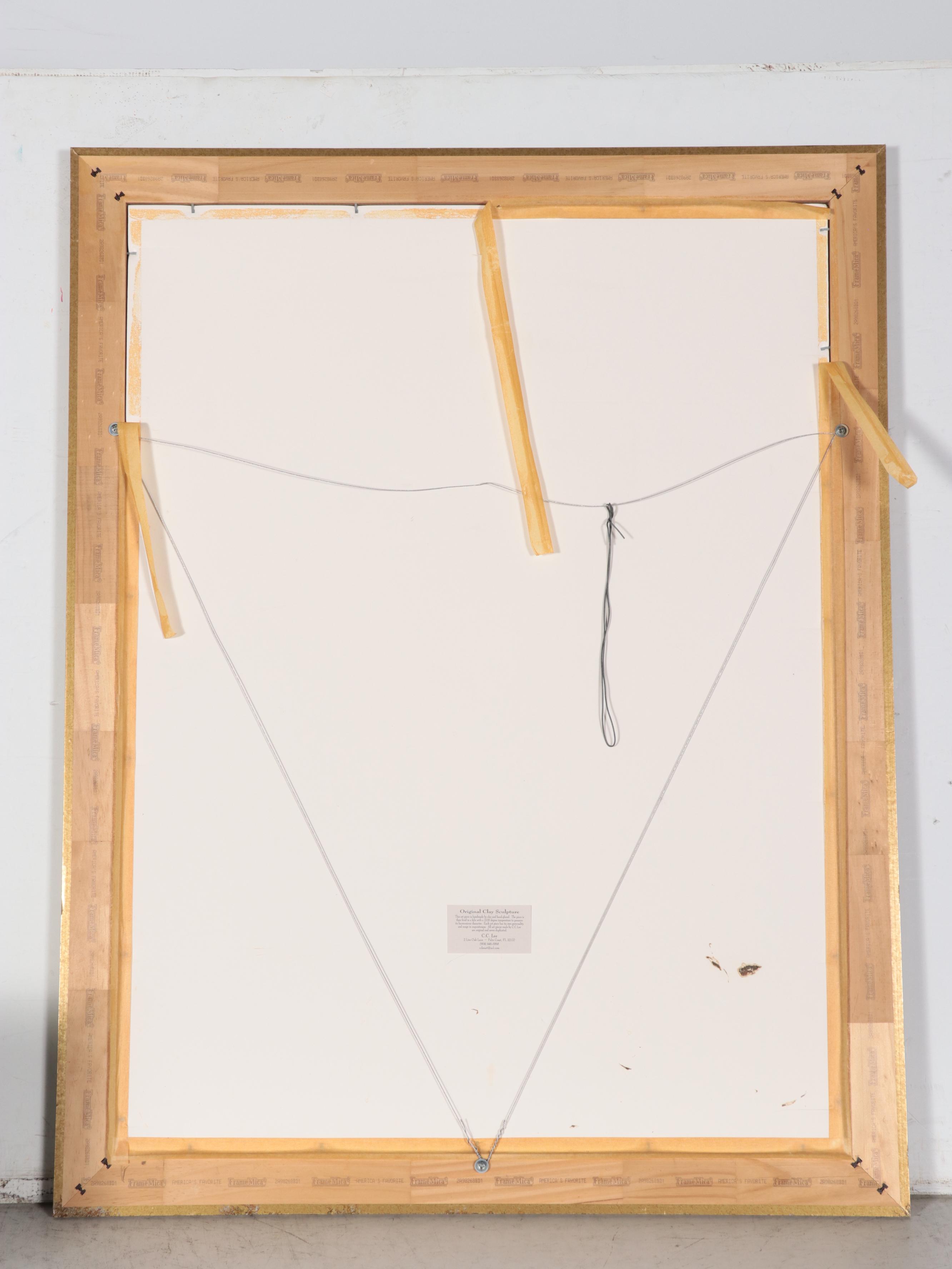 C. C. Lee Floral Clay Wall Sculpture of Irises