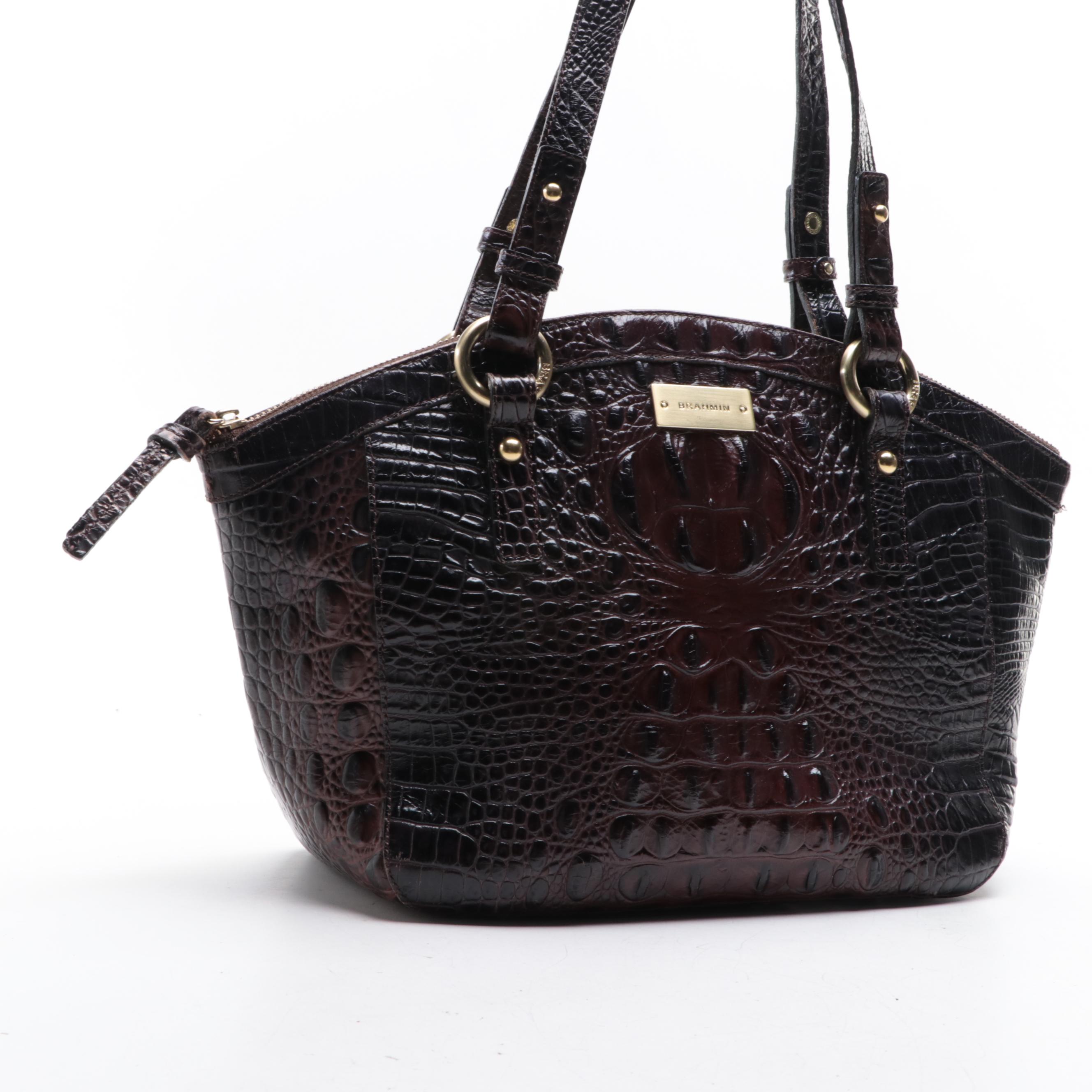 Brahmin Shoulder Bag in Croco Embossed Leather with Double Strap