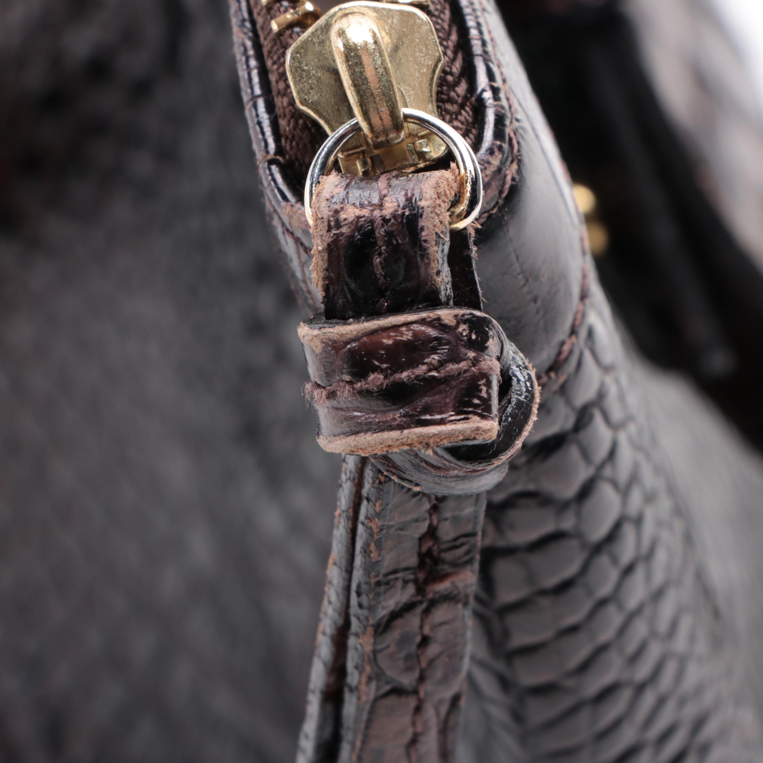 Brahmin Shoulder Bag in Croco Embossed Leather with Double Strap