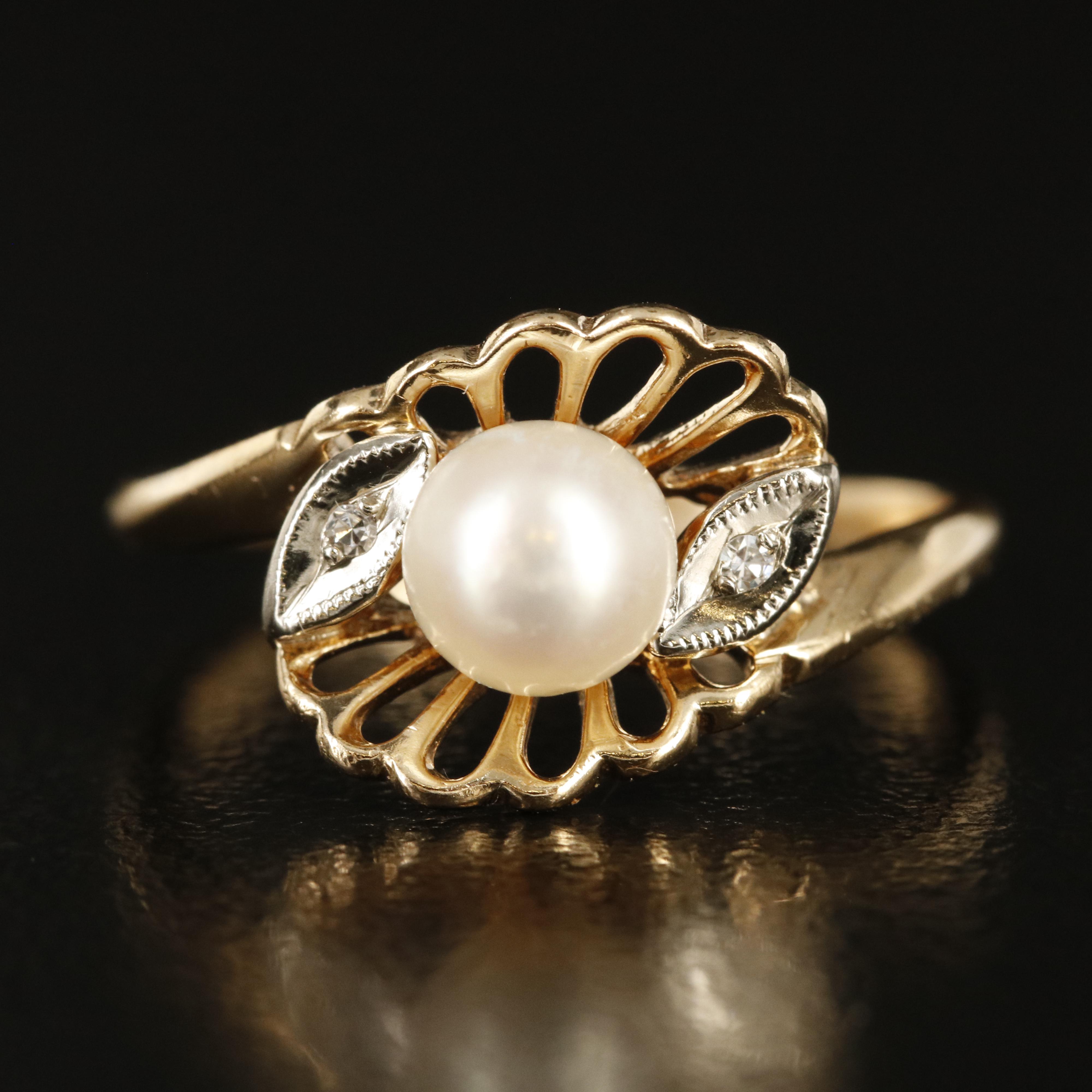 10K Pearl and Diamond Ring