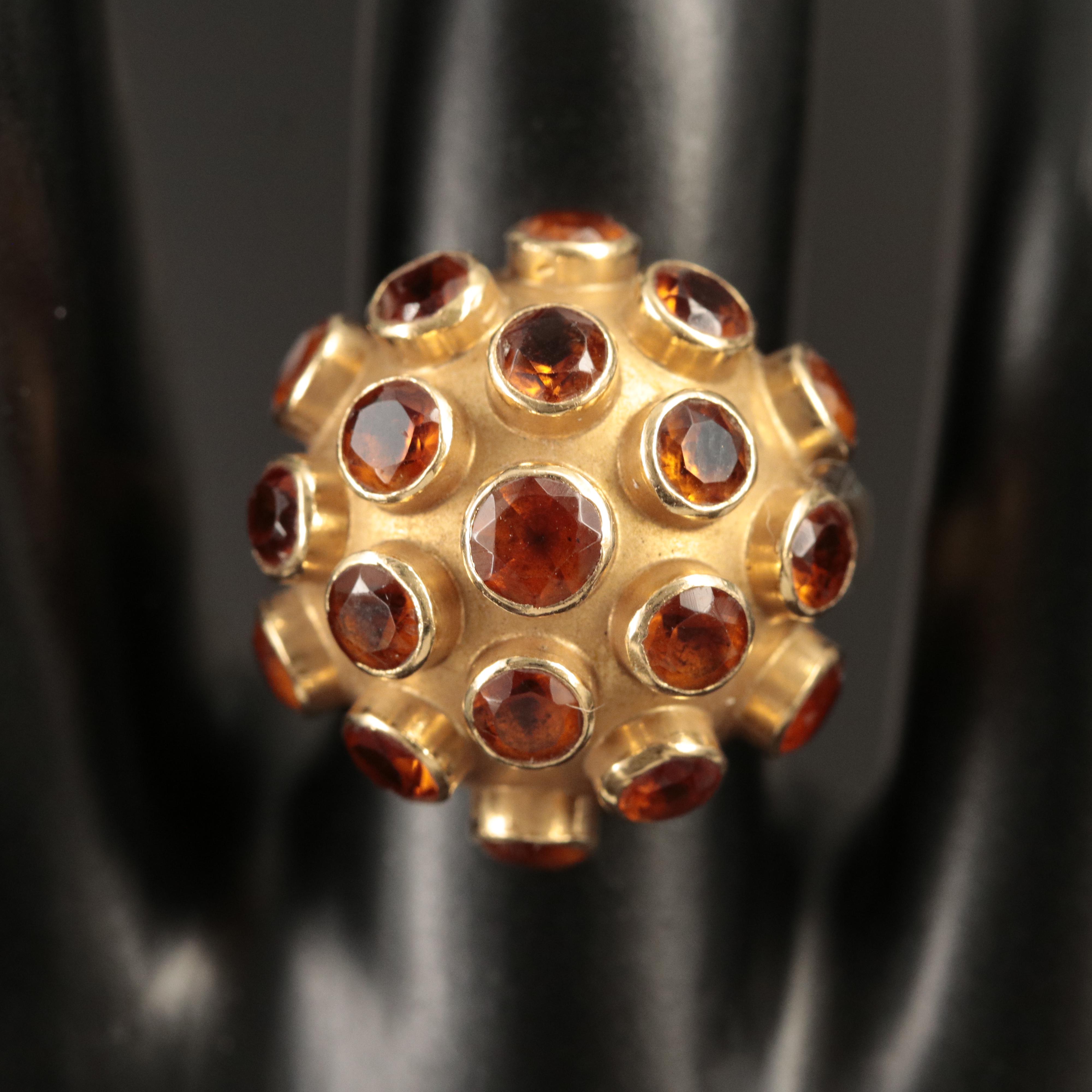 Vintage 18K Citrine Sputnik Ring