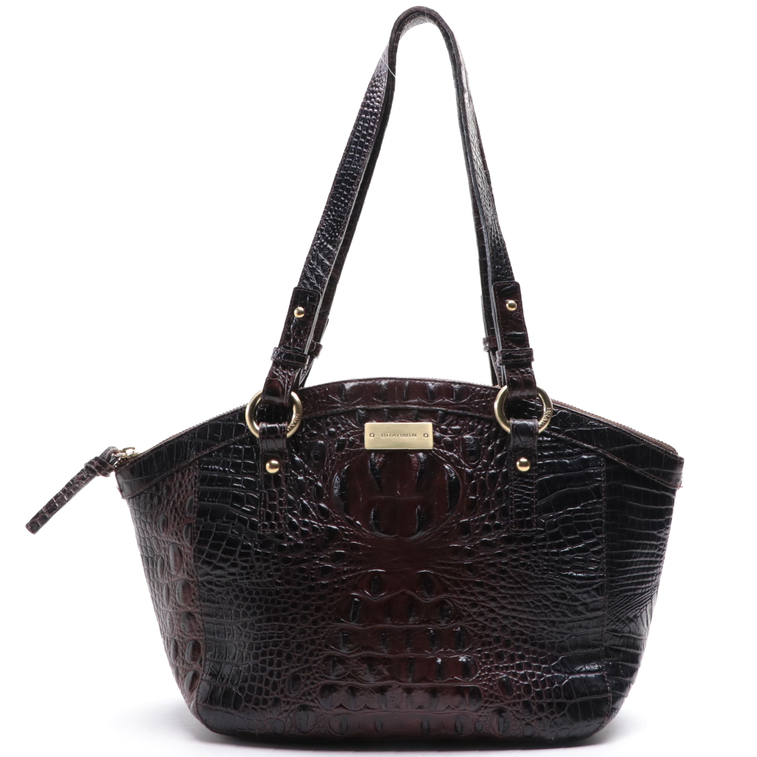 Brahmin Shoulder Bag in Croco Embossed Leather with Double Strap