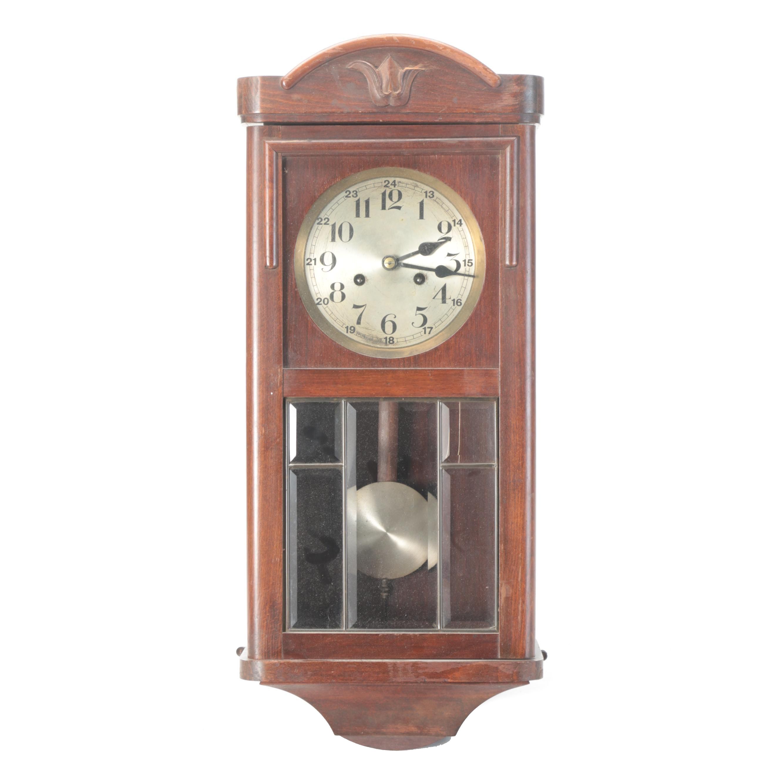 Art Deco Wood Cased Wall Clock, Early to Mid 20th Century