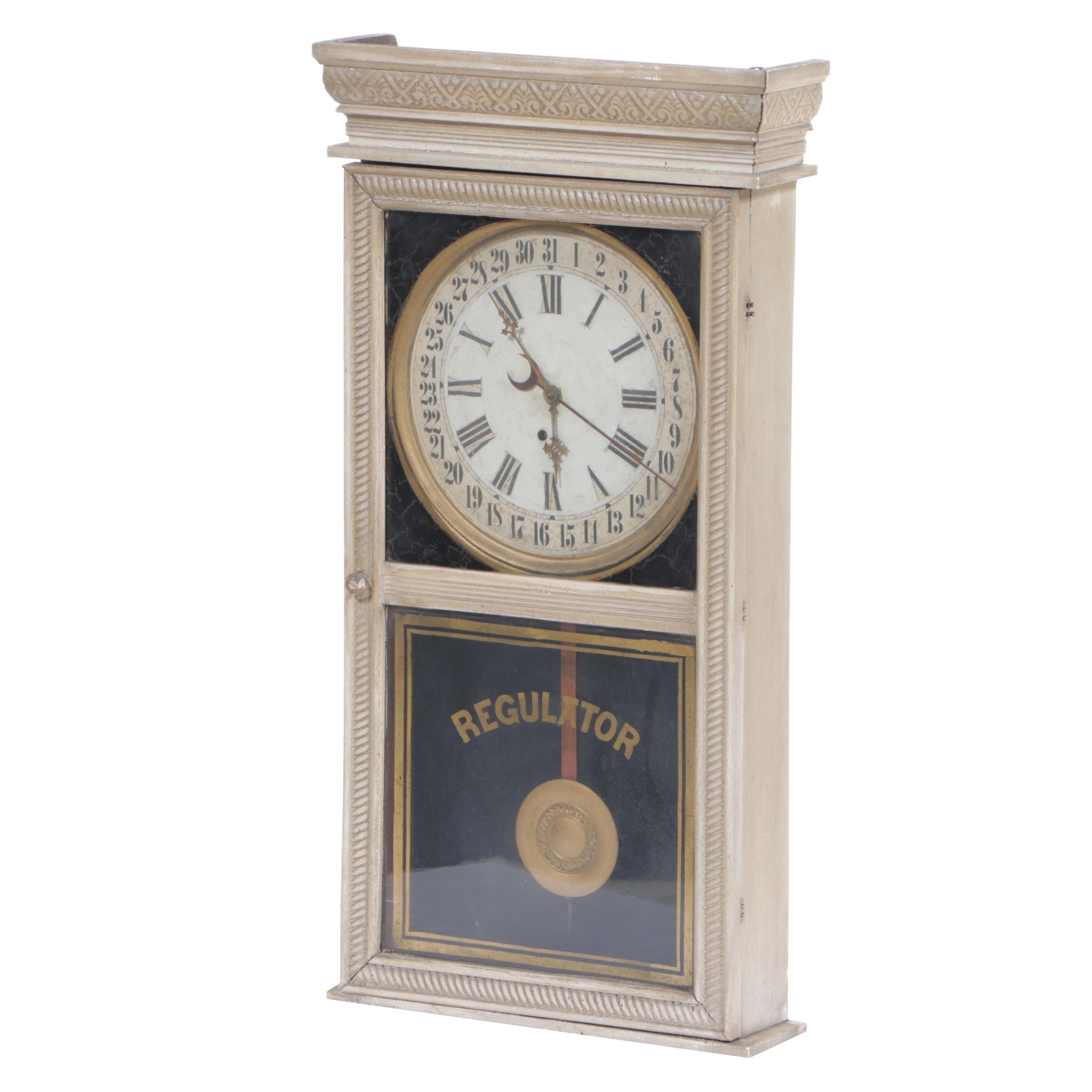E. Ingraham Co. Painted Oak Regulator Clock w/ Calendar Dial, Early 20th Century