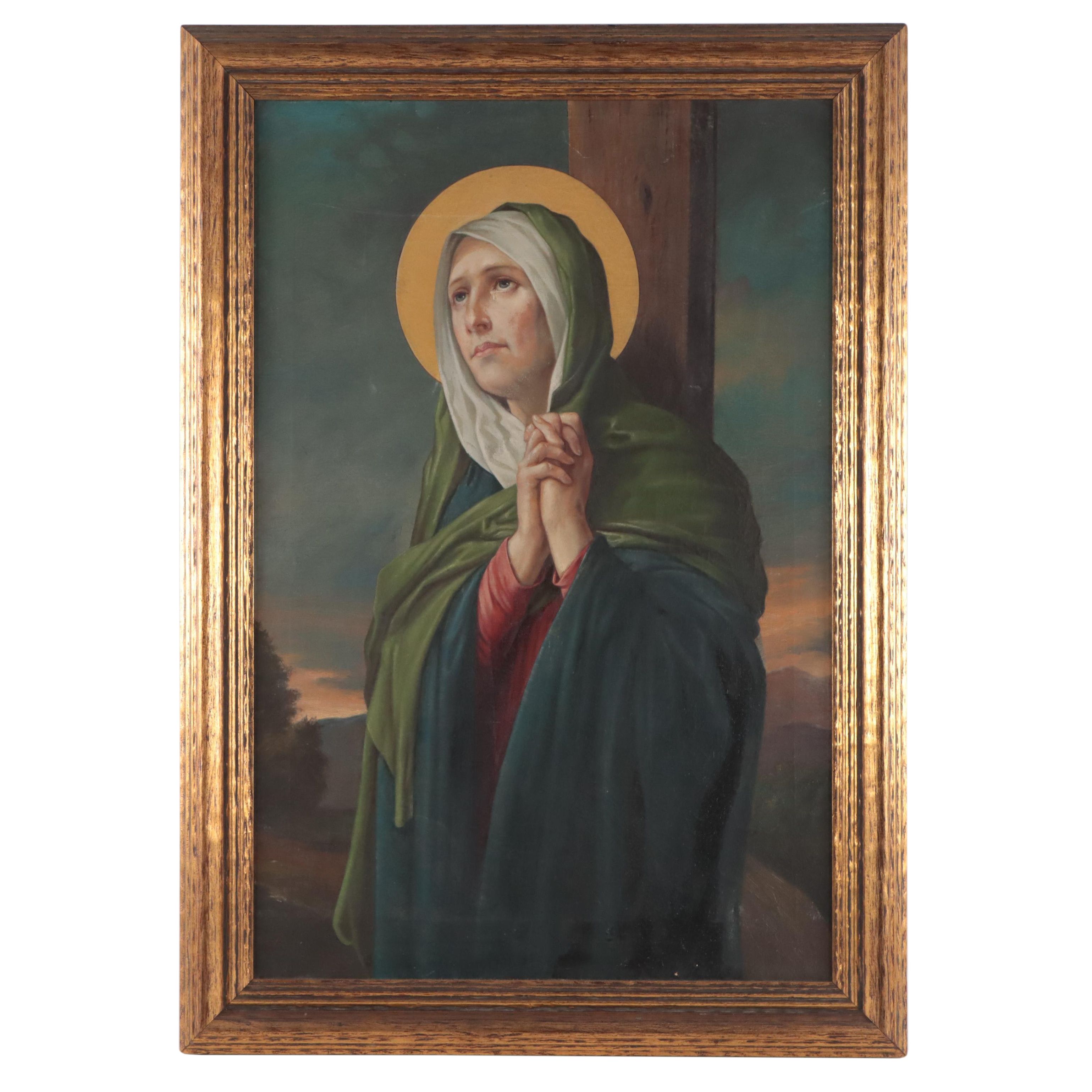 Oil Painting of Mary at the Foot of the Cross, Early 20th Century