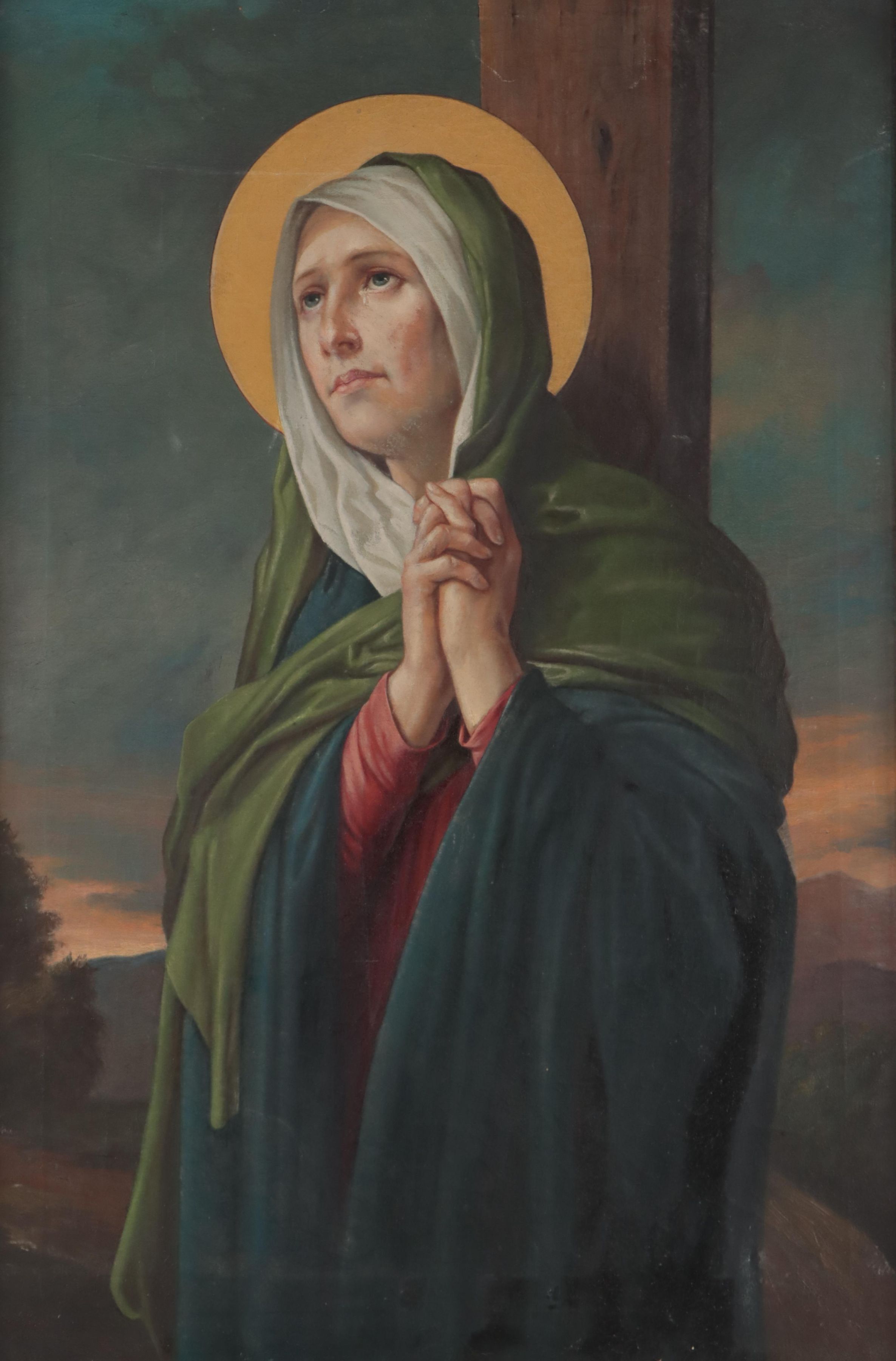 Oil Painting of Mary at the Foot of the Cross, Early 20th Century