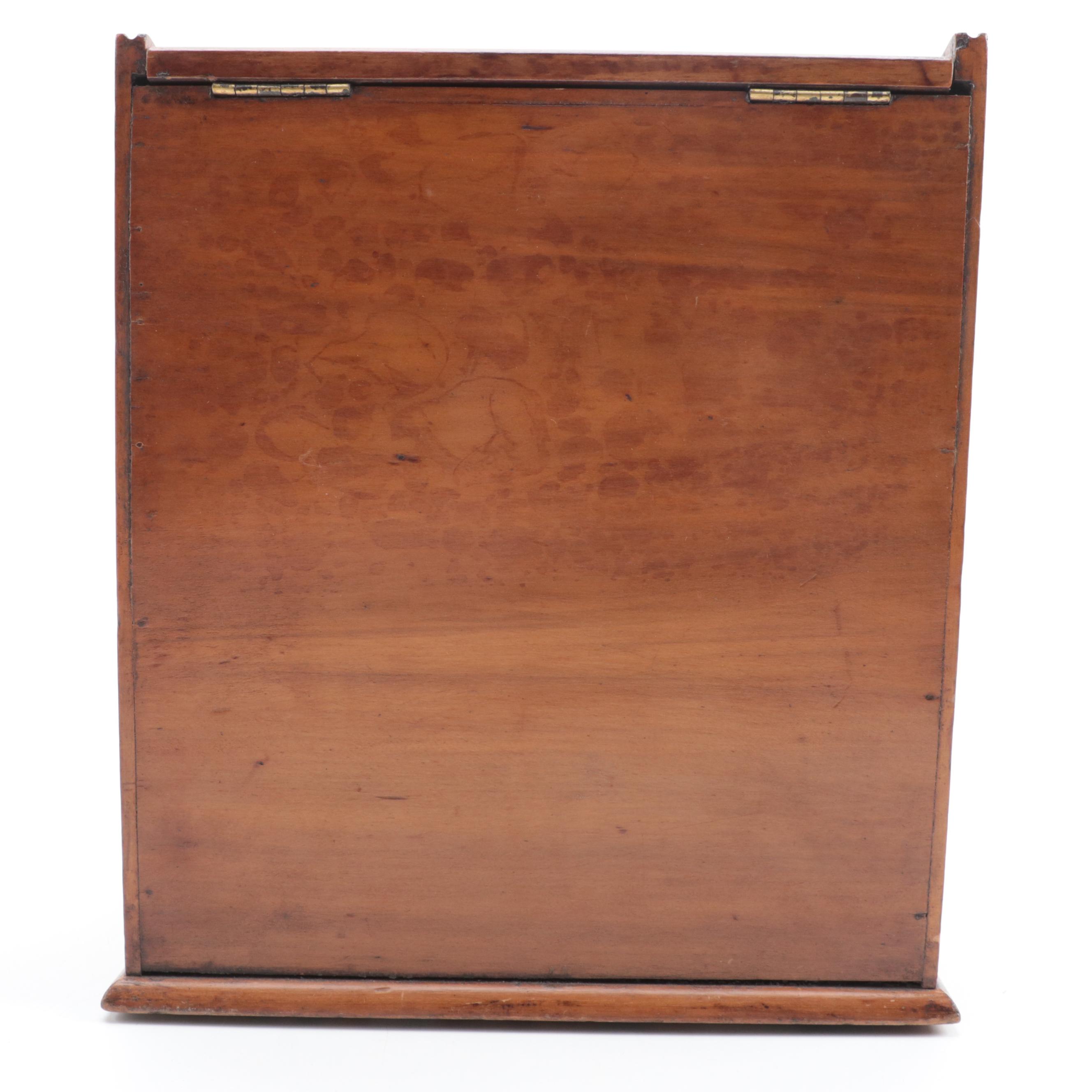 English Victorian Cherry Tambour Front Stationary Box with Inkwells, ca. 1890