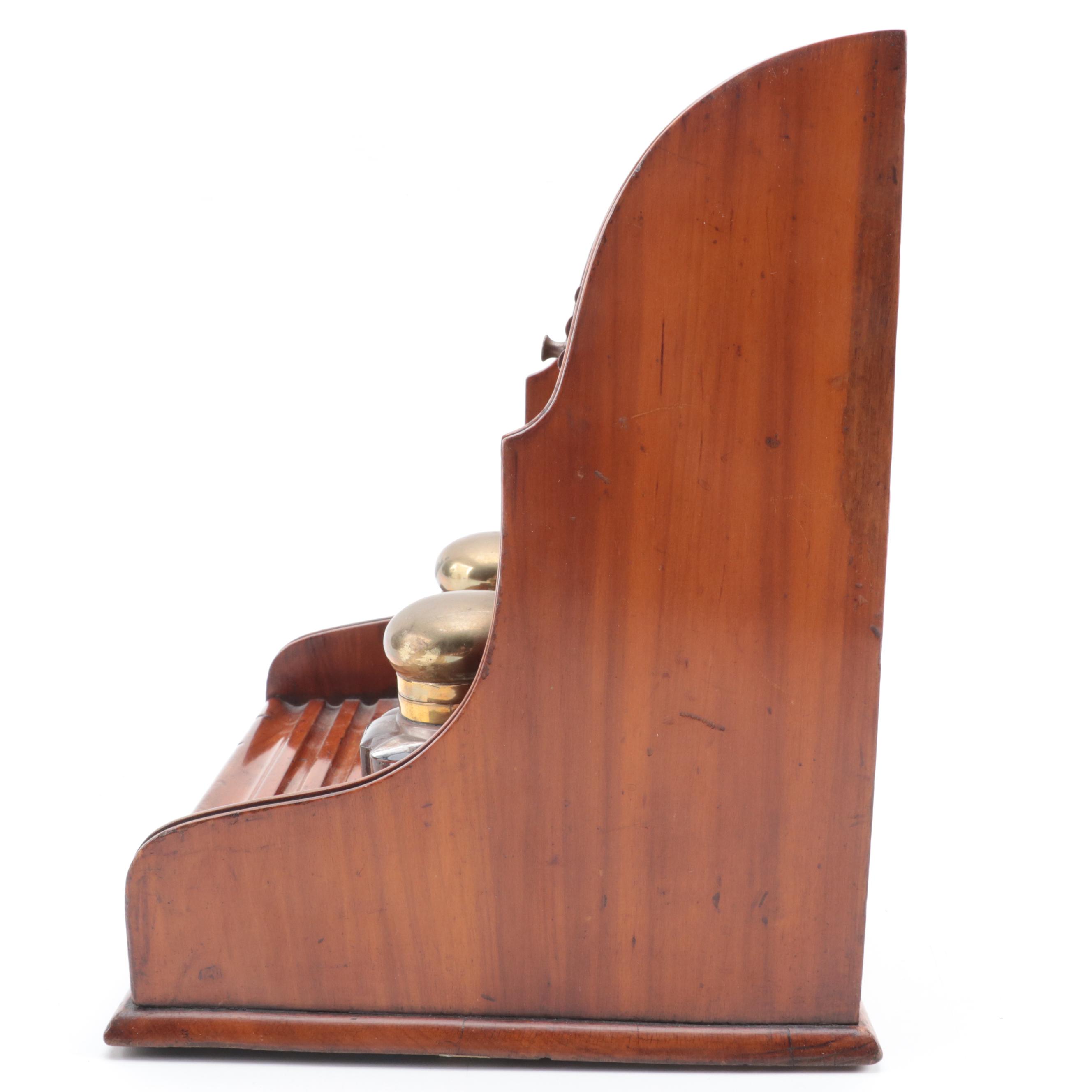 English Victorian Cherry Tambour Front Stationary Box with Inkwells, ca. 1890