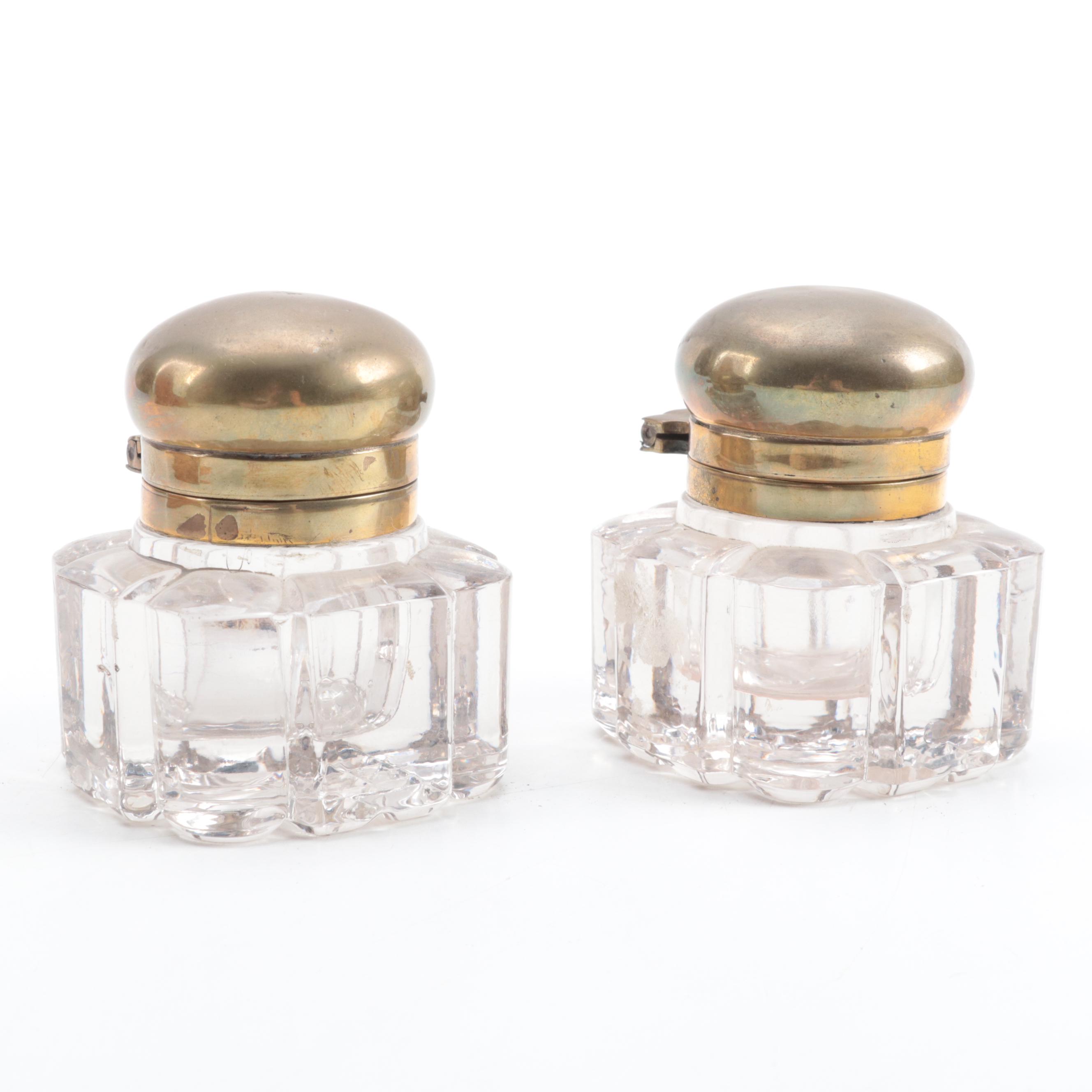 English Victorian Cherry Tambour Front Stationary Box with Inkwells, ca. 1890