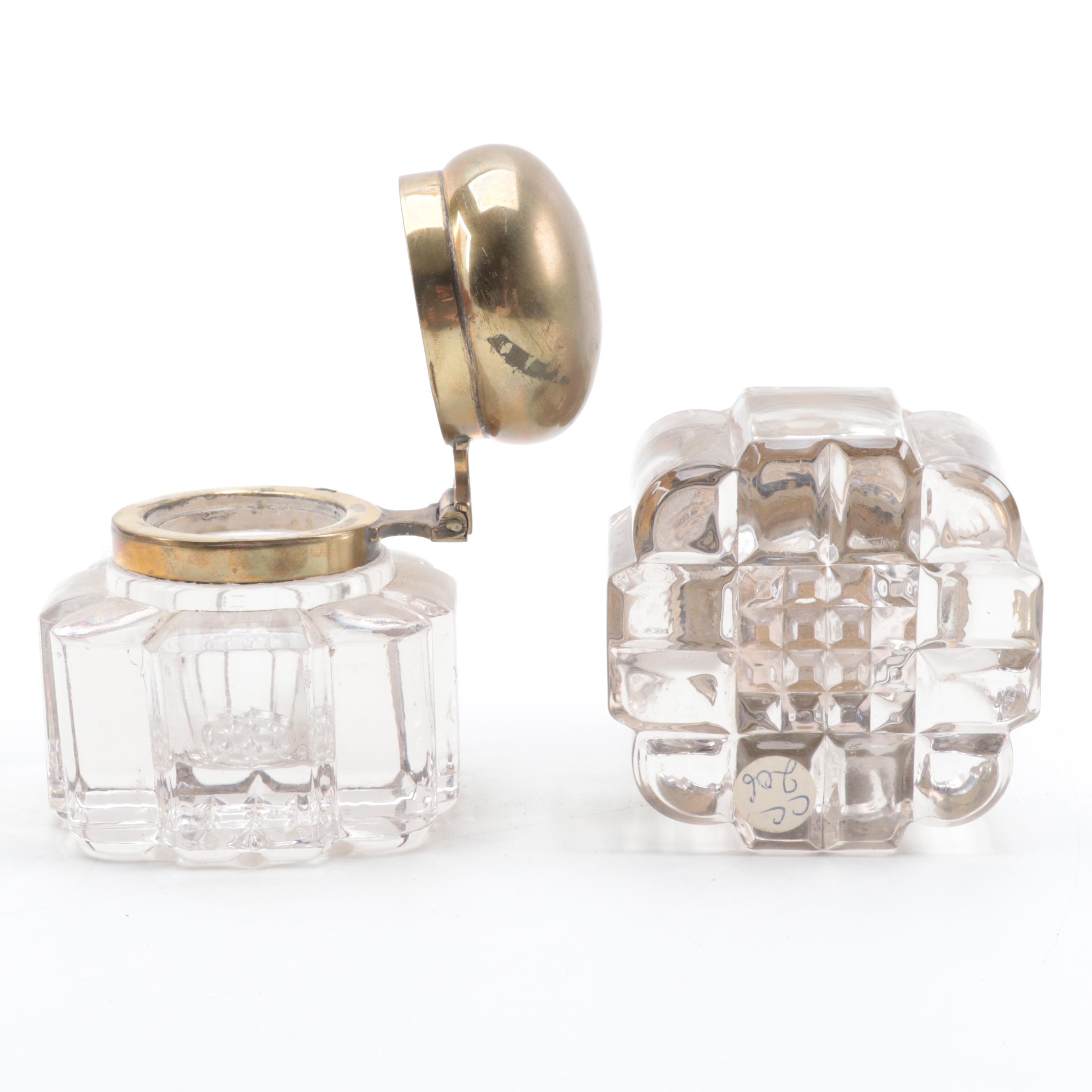 English Victorian Cherry Tambour Front Stationary Box with Inkwells, ca. 1890