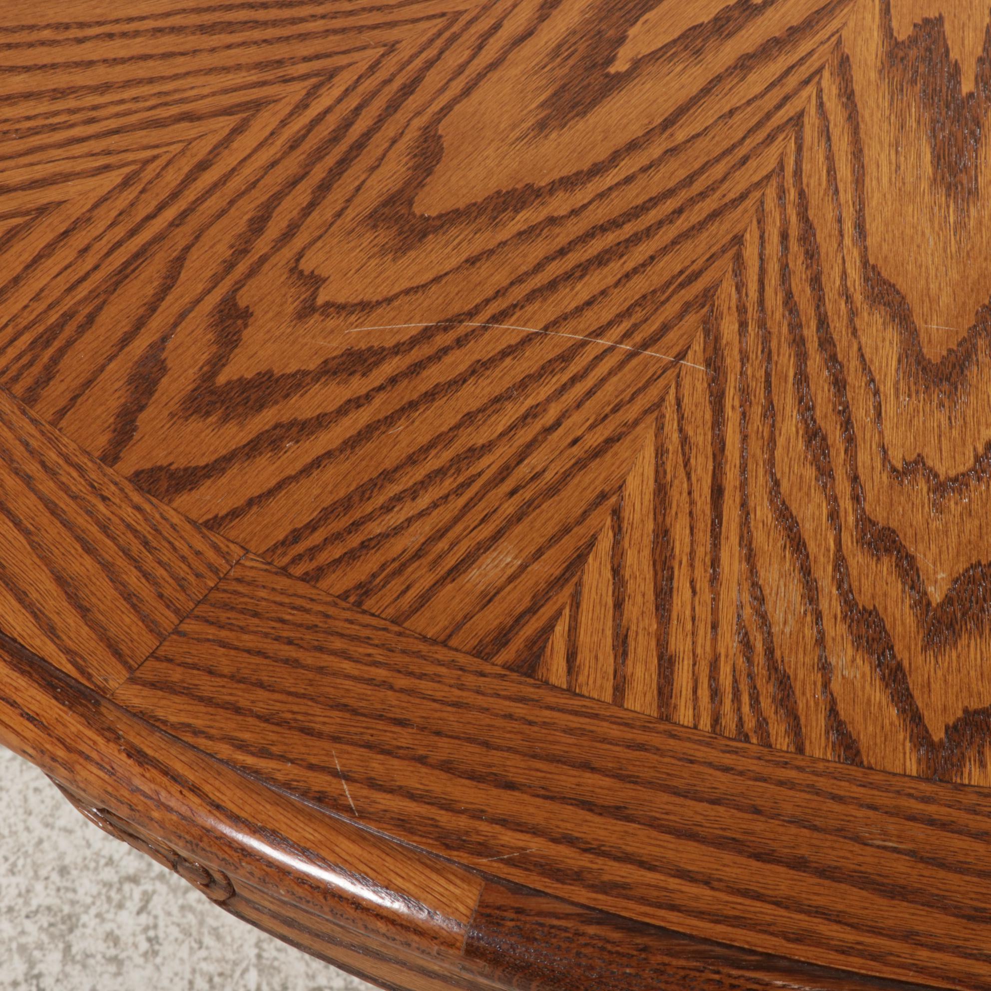 Strongson Victorian Style Oak Pedestal Dining Table and Six Chairs, 1980s