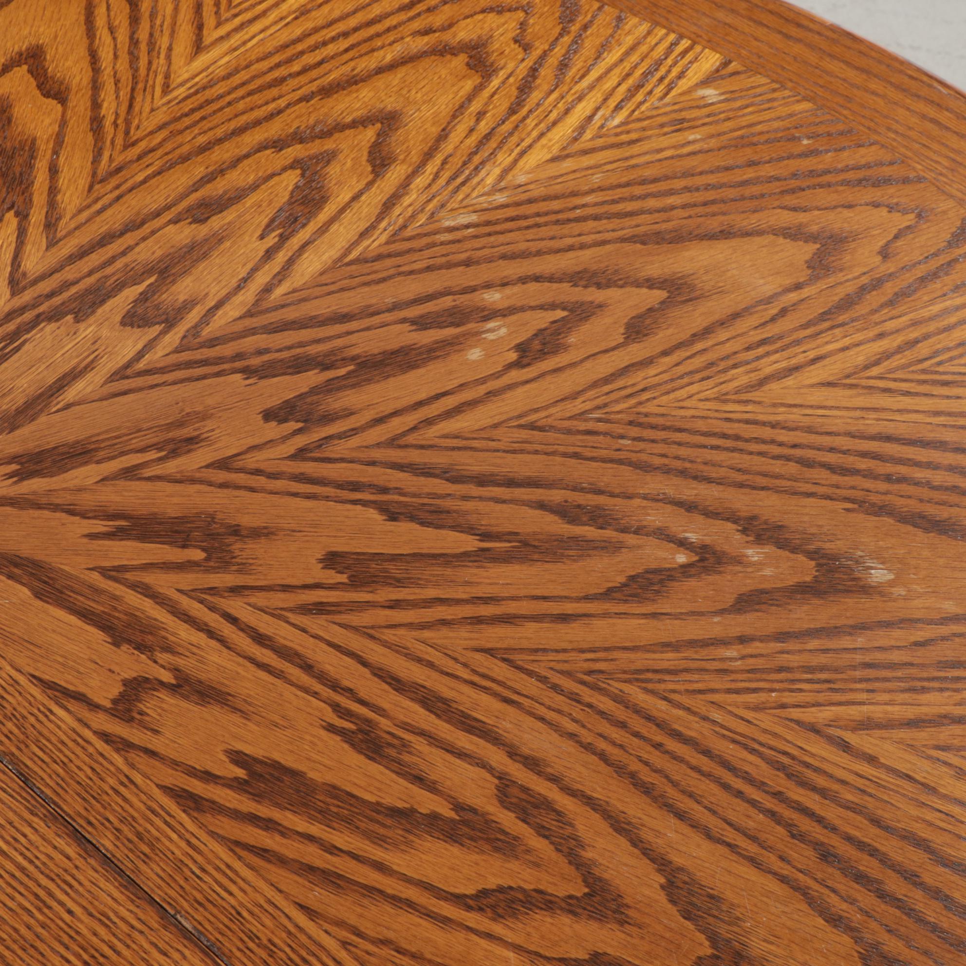 Strongson Victorian Style Oak Pedestal Dining Table and Six Chairs, 1980s