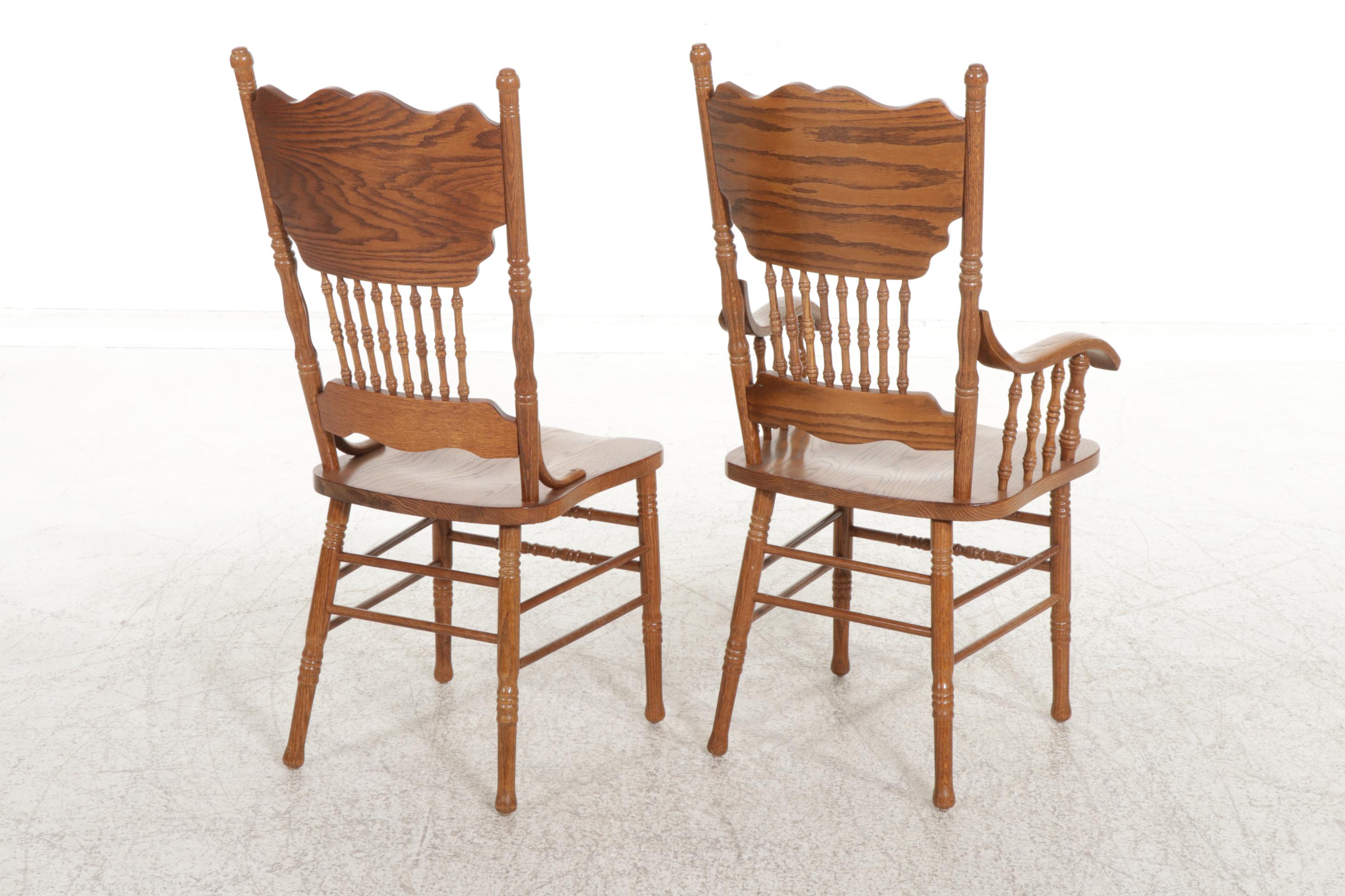 Strongson Victorian Style Oak Pedestal Dining Table and Six Chairs, 1980s