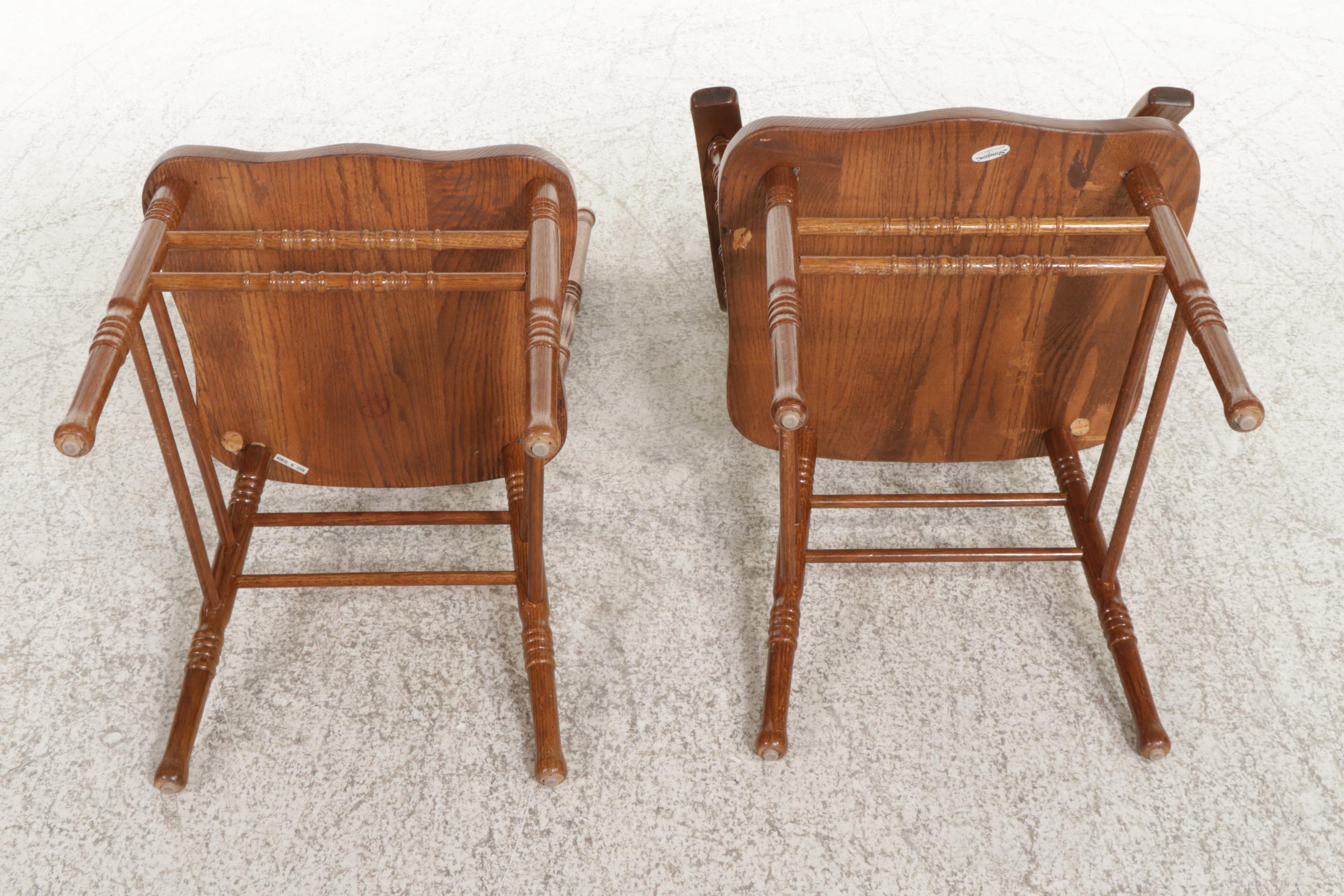 Strongson Victorian Style Oak Pedestal Dining Table and Six Chairs, 1980s