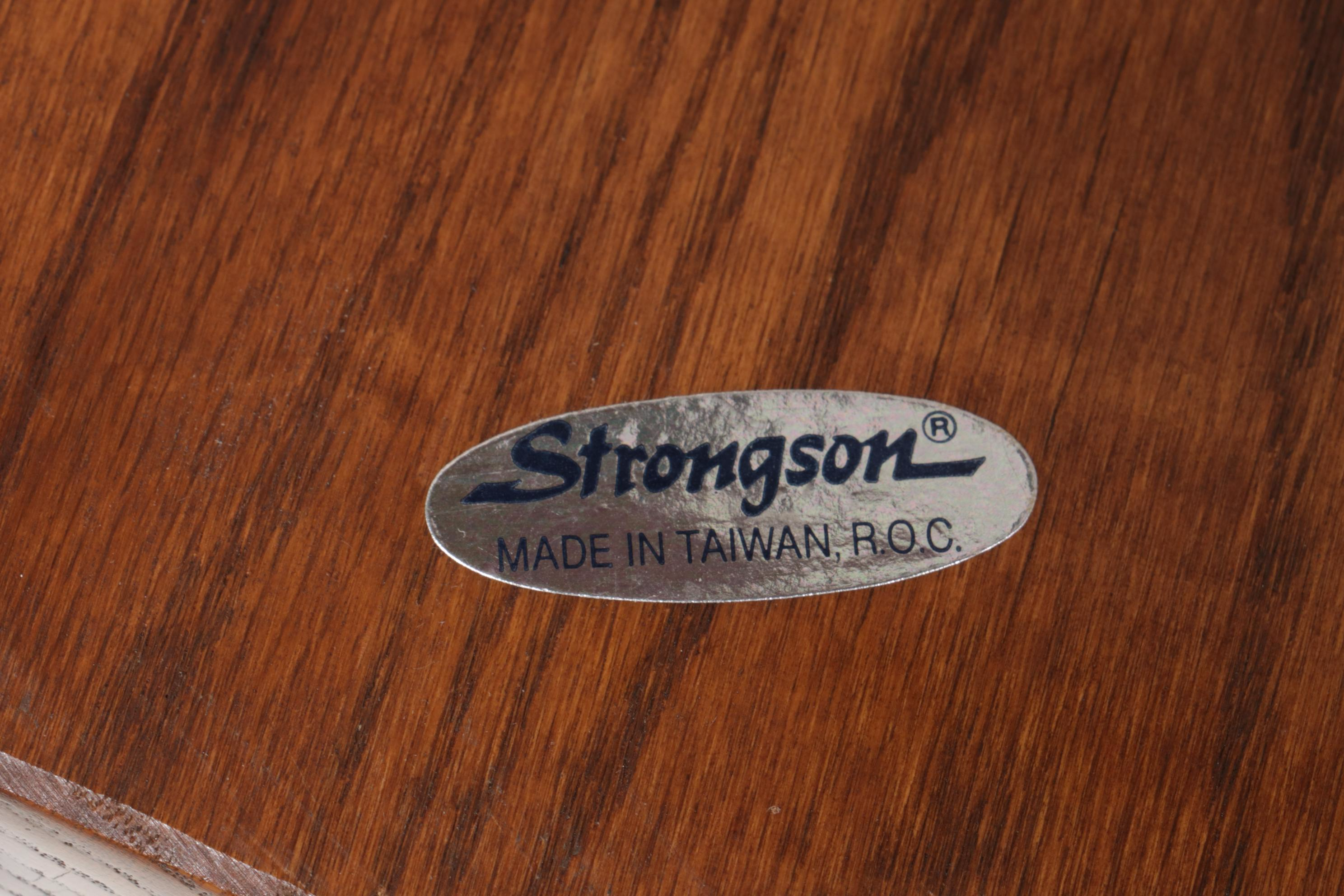 Strongson Victorian Style Oak Pedestal Dining Table and Six Chairs, 1980s